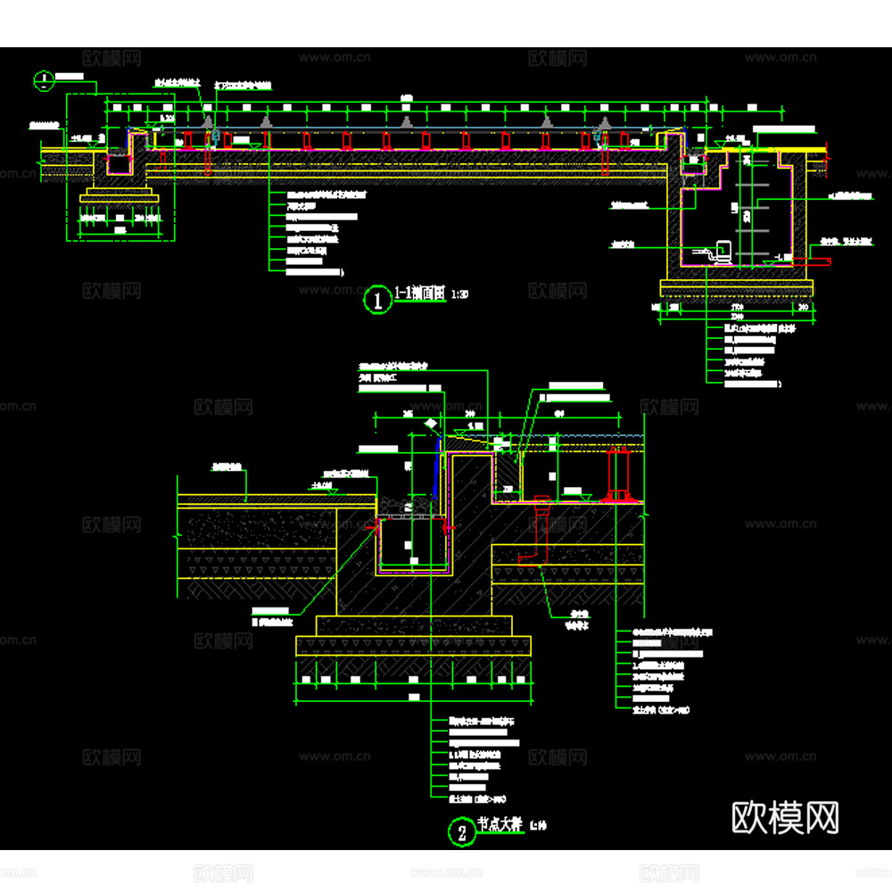 圆形镜面水池涌泉跌水详图cad施工图