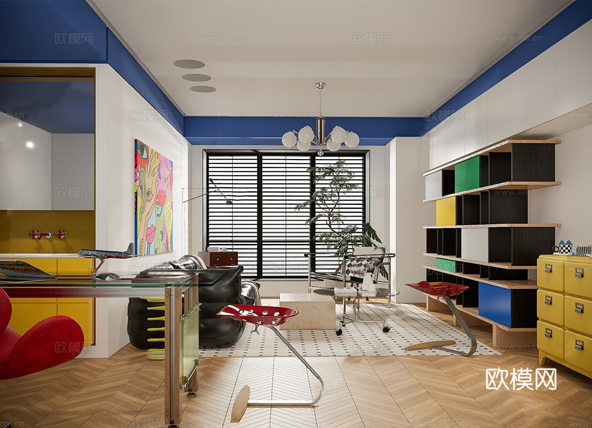 现代公寓 包豪斯客厅 中古公寓 沙发组合su模型