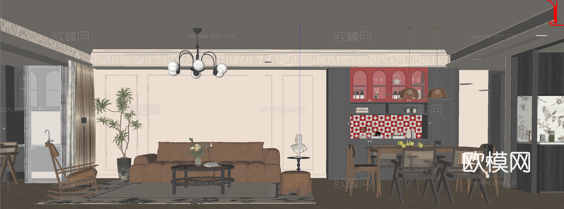 中古风客餐厅su模型