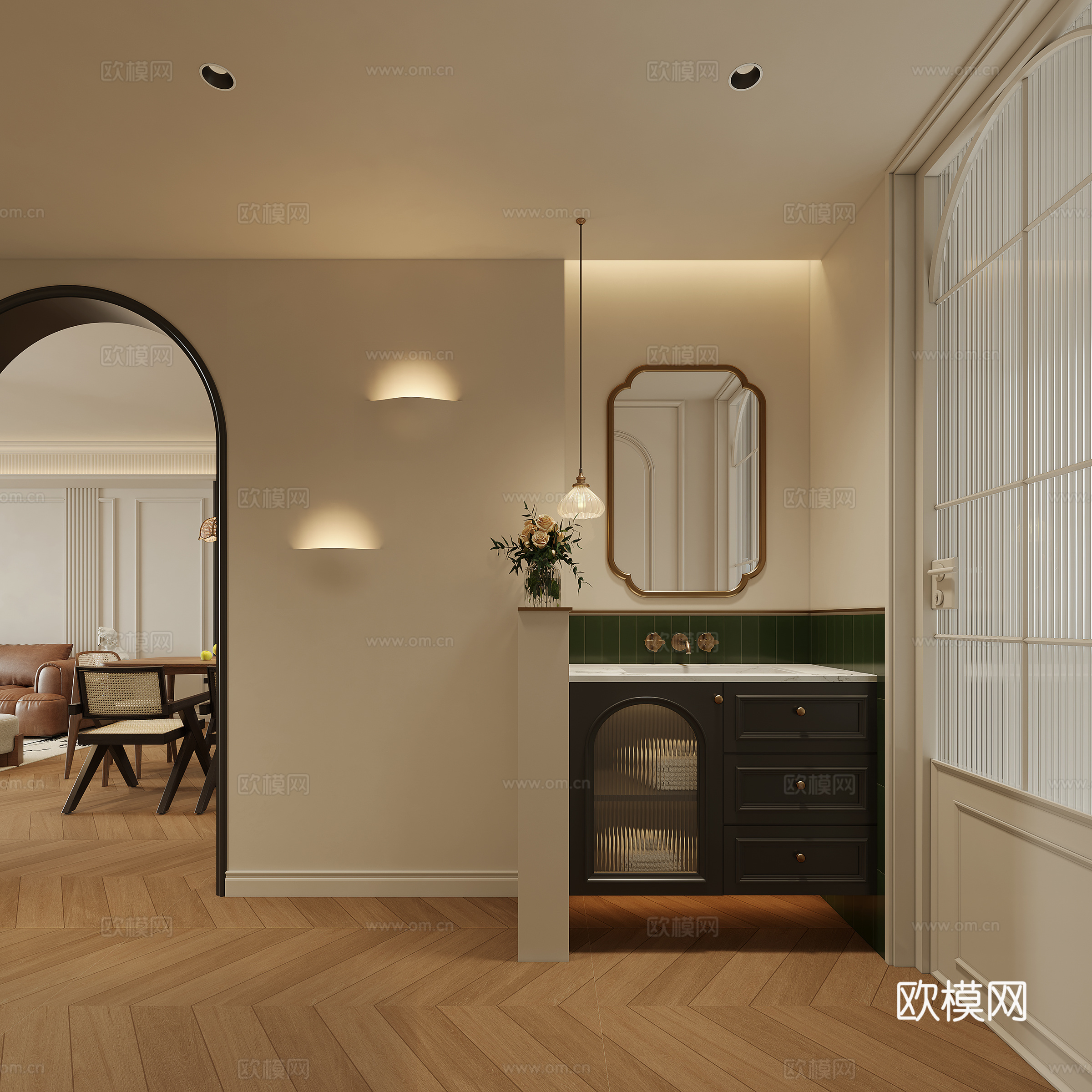 中古风玄关su模型