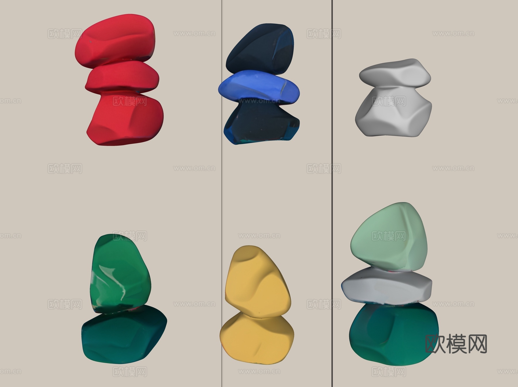 石头小品 石头摆件 彩色石头雕塑 石头装饰品 景观石头 小品su模型