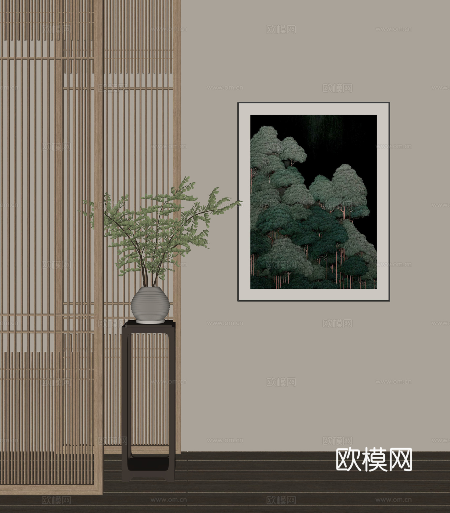 新中式挂画su模型