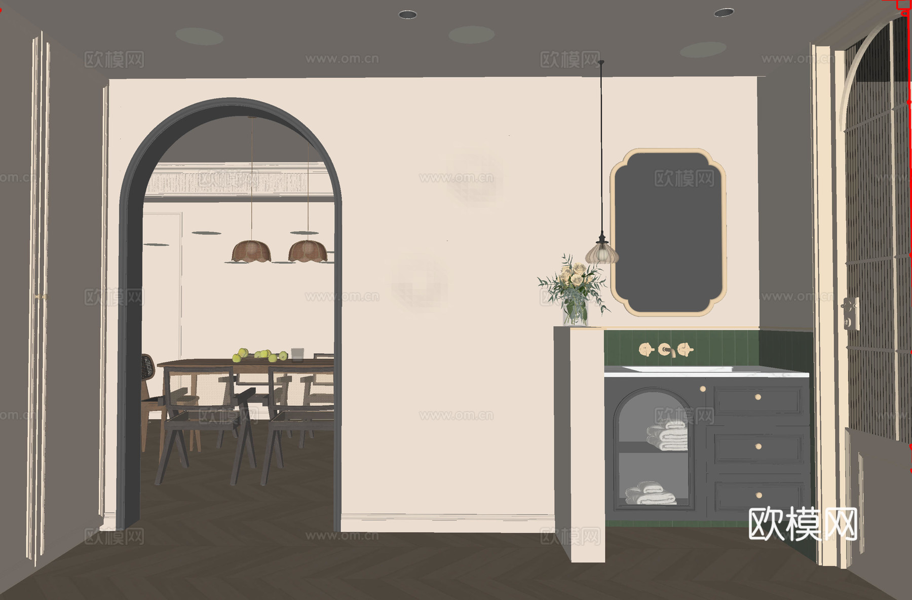 中古风玄关su模型