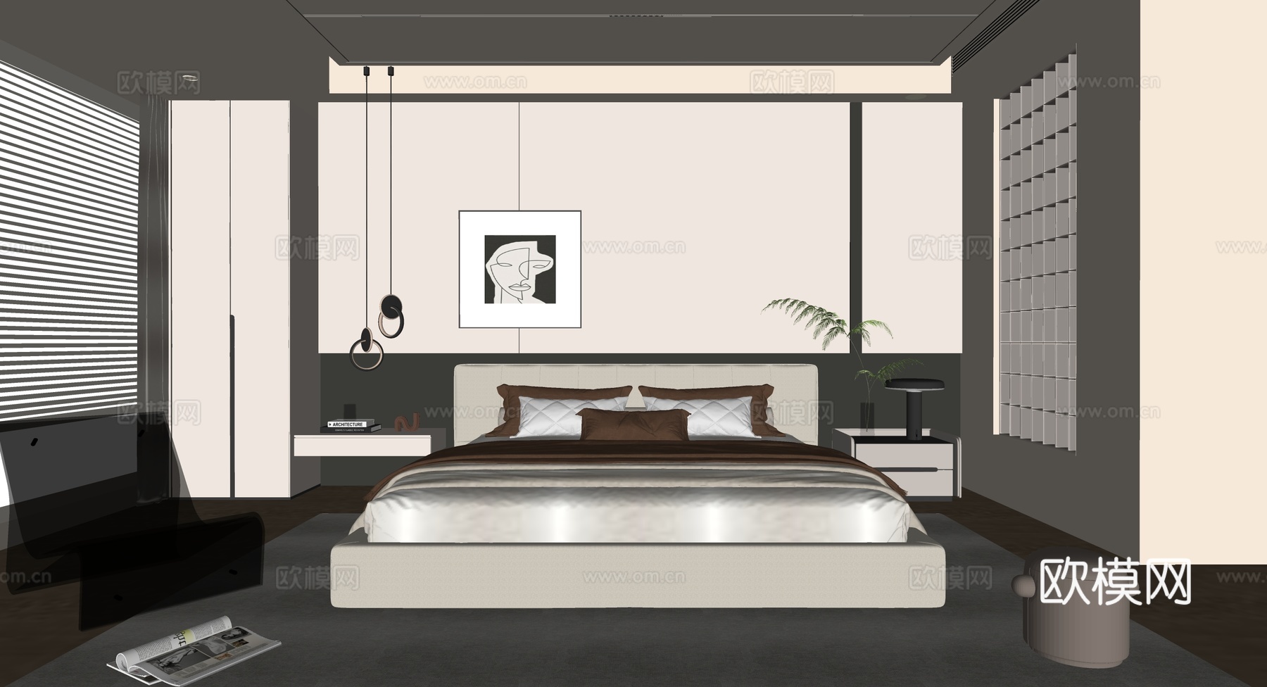 现代意式卧室su模型
