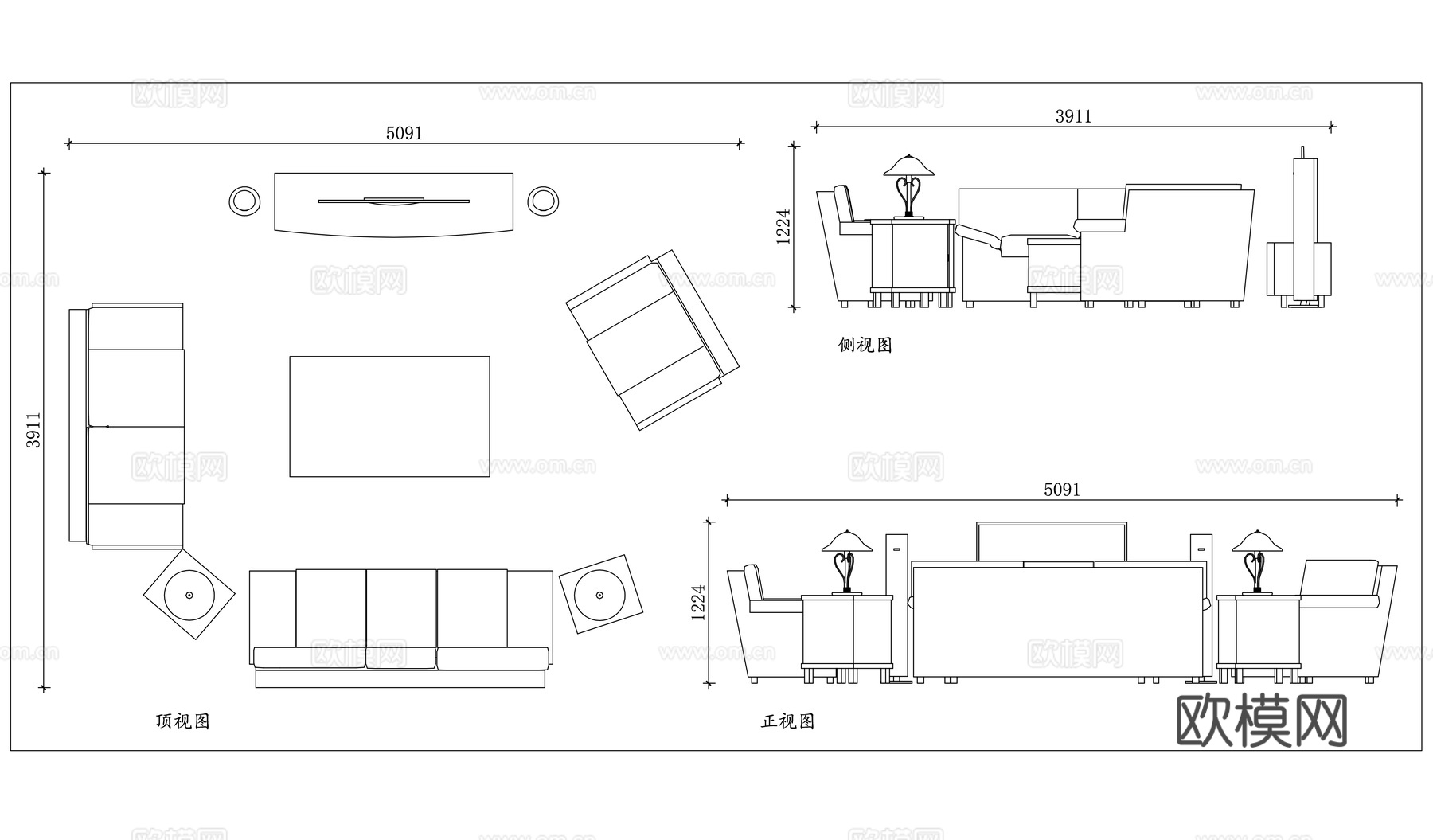 极简布艺沙发 北欧简约沙发 轻奢客厅沙发 现代休闲沙发cad施工图