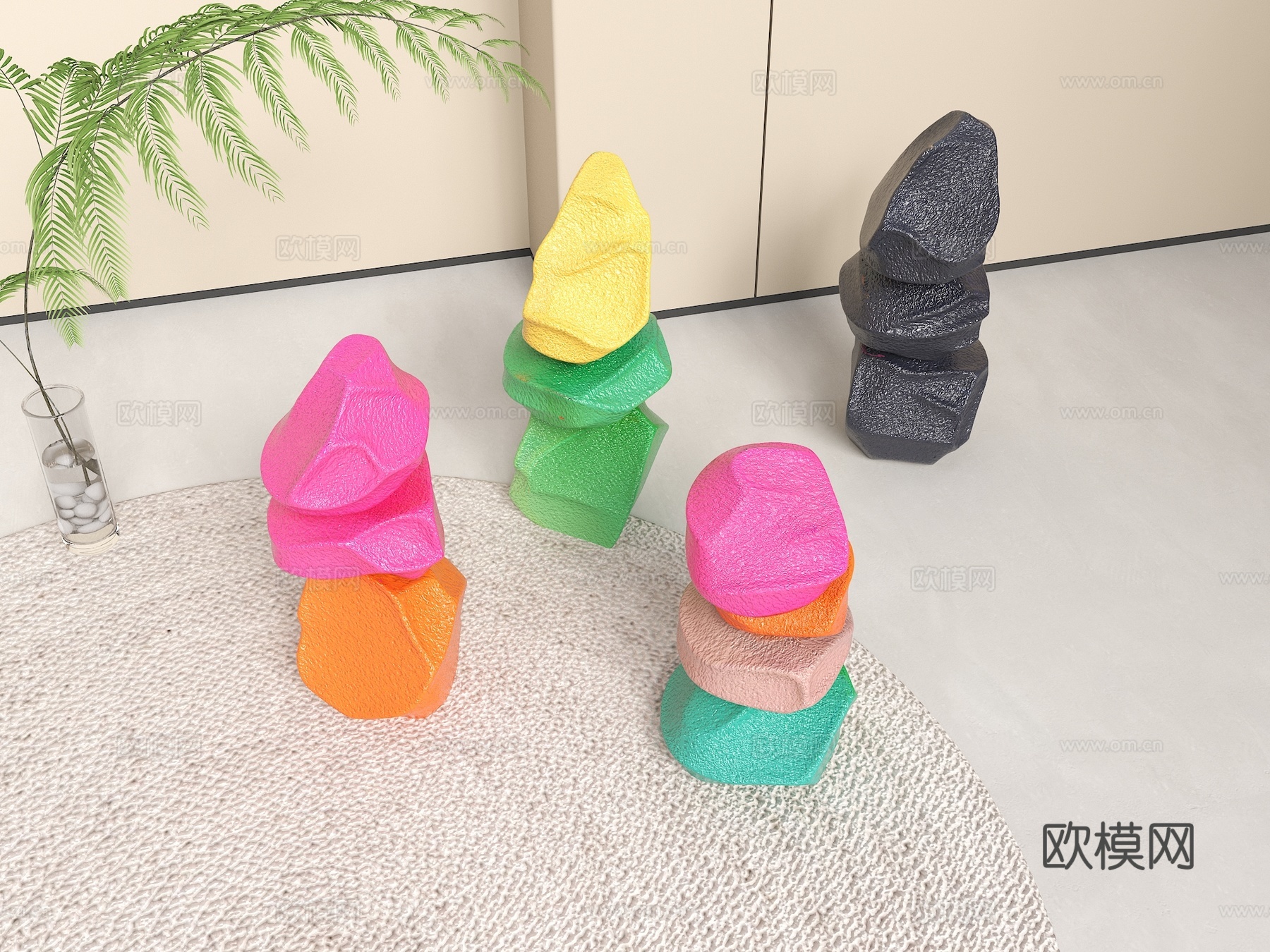 石头小品 石头摆件 彩色石头雕塑 石头装饰品 景观石头 小品su模型