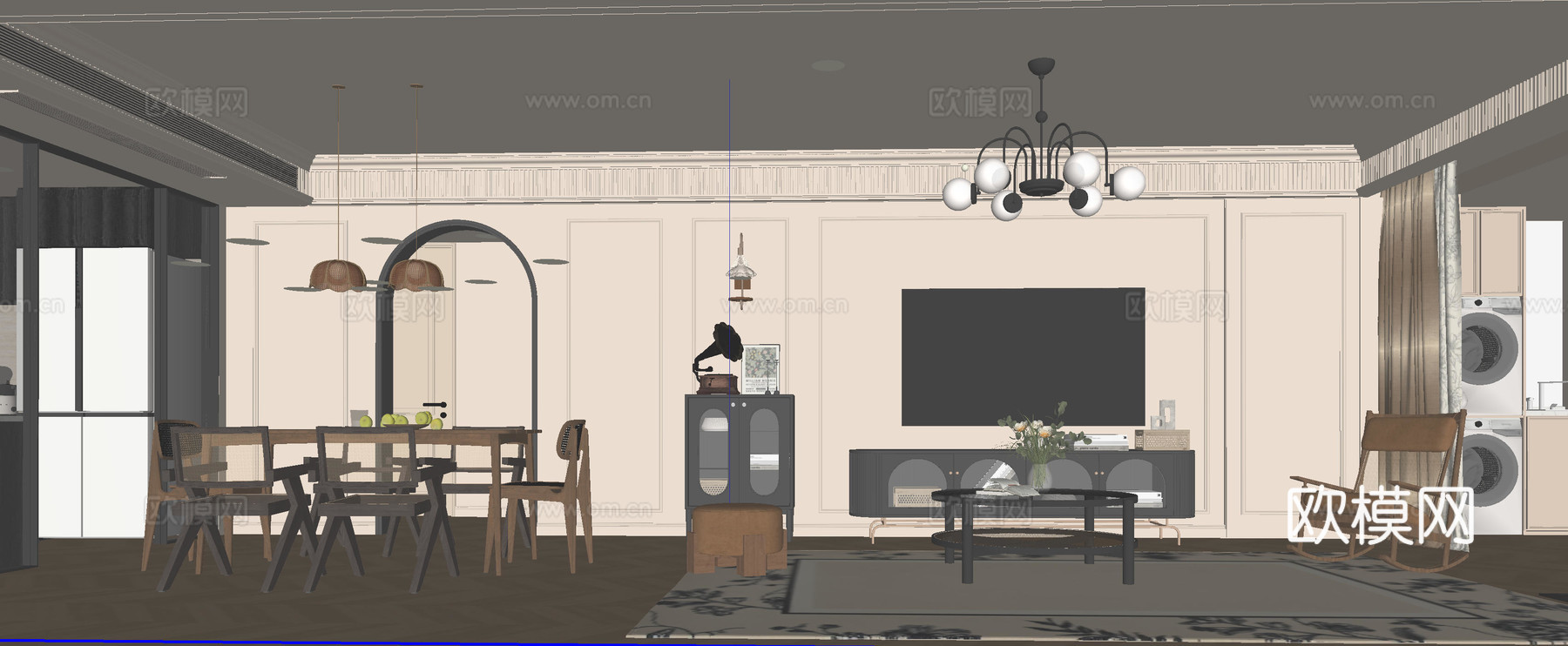 中古风客餐厅su模型