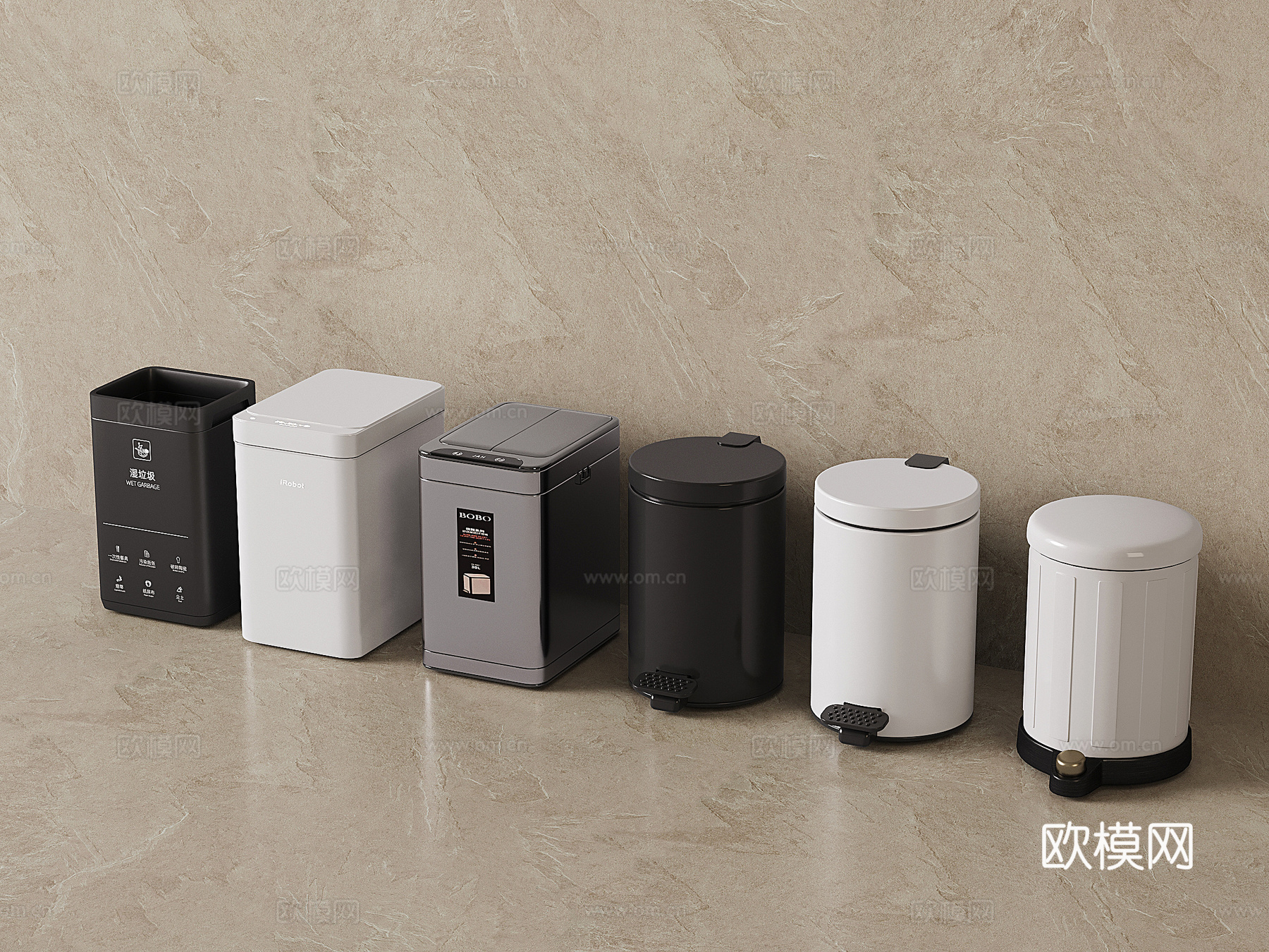 现代家用垃圾桶 垃圾篓 纸篓 卫生间防臭su模型