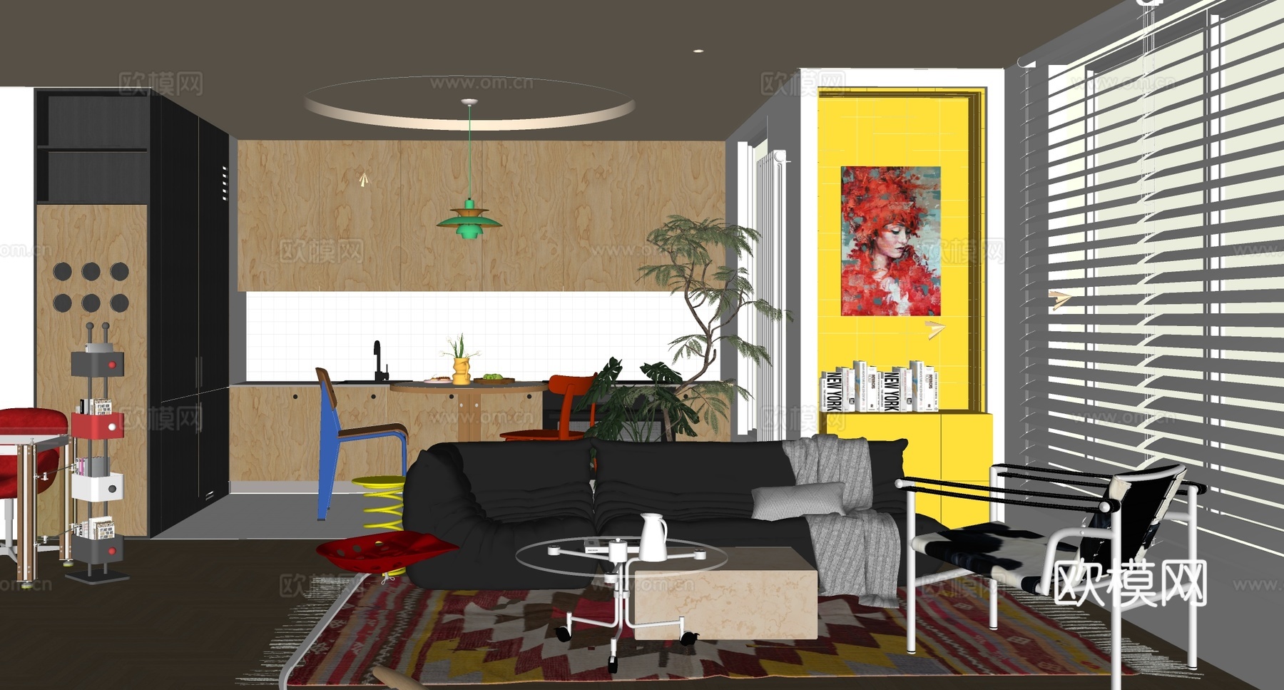 现代公寓 包豪斯公寓 客厅 橱柜组合su模型