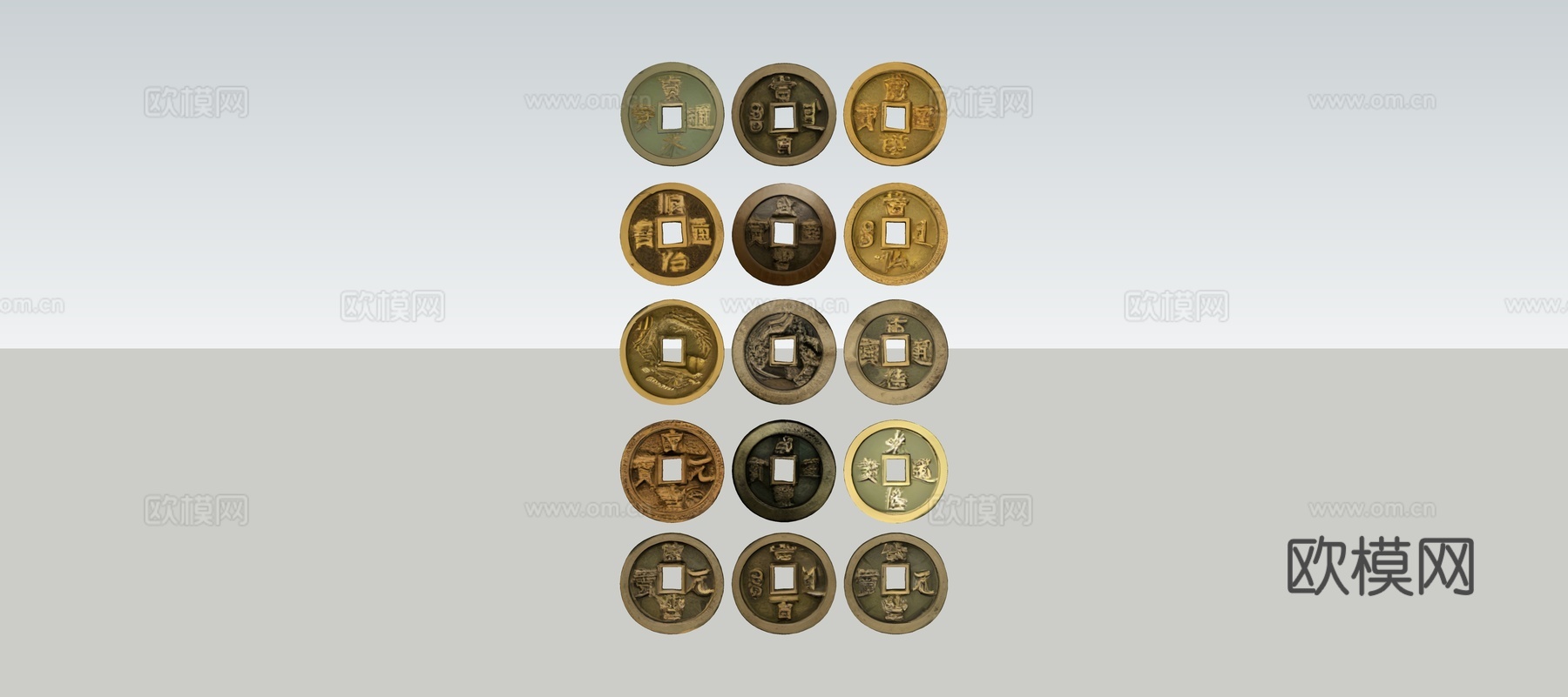 中国风古钱币铜钱精细模型su模型