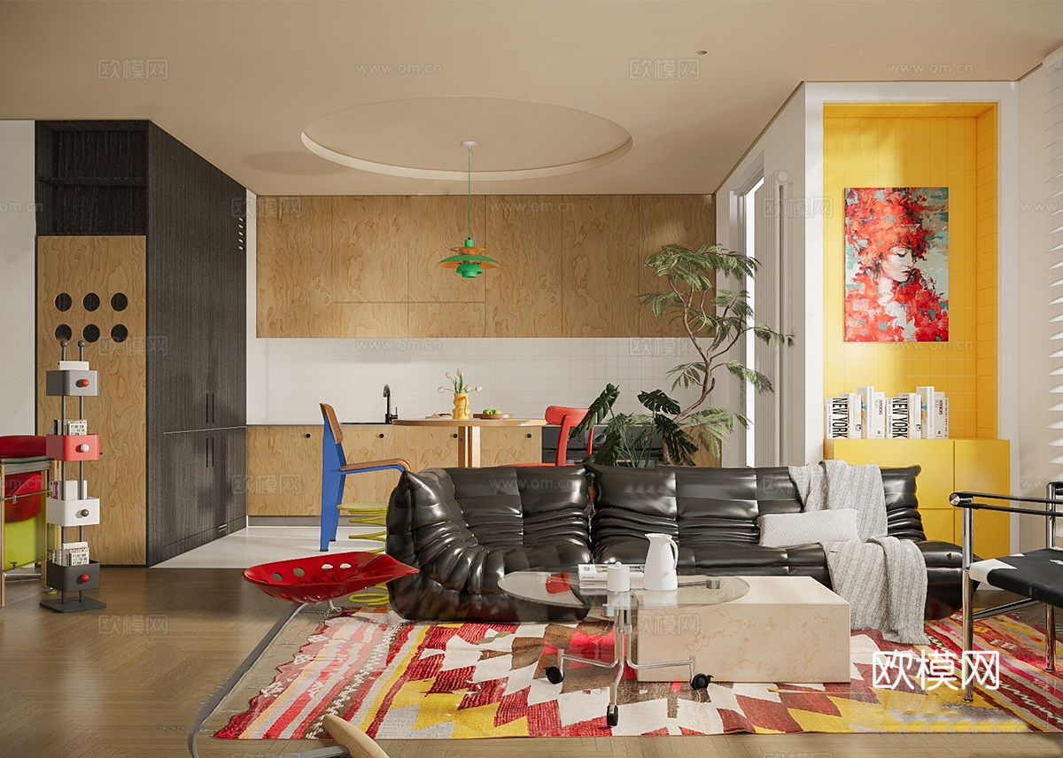 现代公寓 包豪斯公寓 客厅 橱柜组合su模型