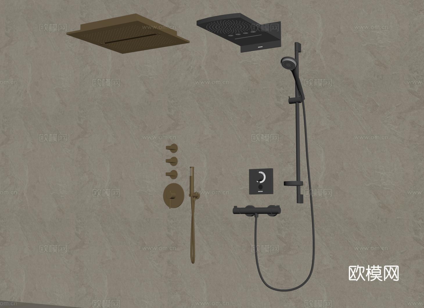 现代嵌入式淋浴 天幕瀑布花洒 隐藏式花洒 暗装淋浴花洒su模型