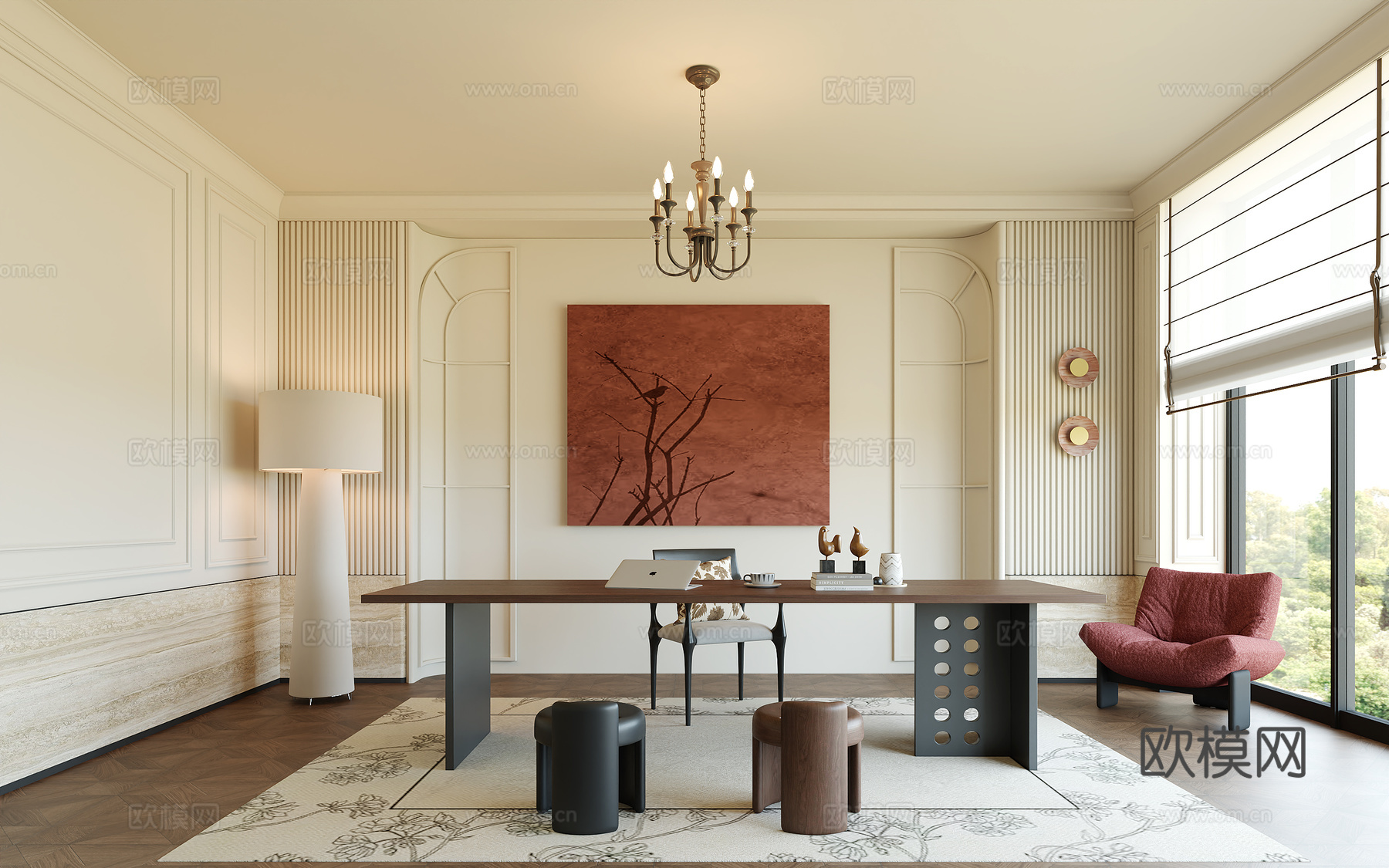 法式中古风书房su模型