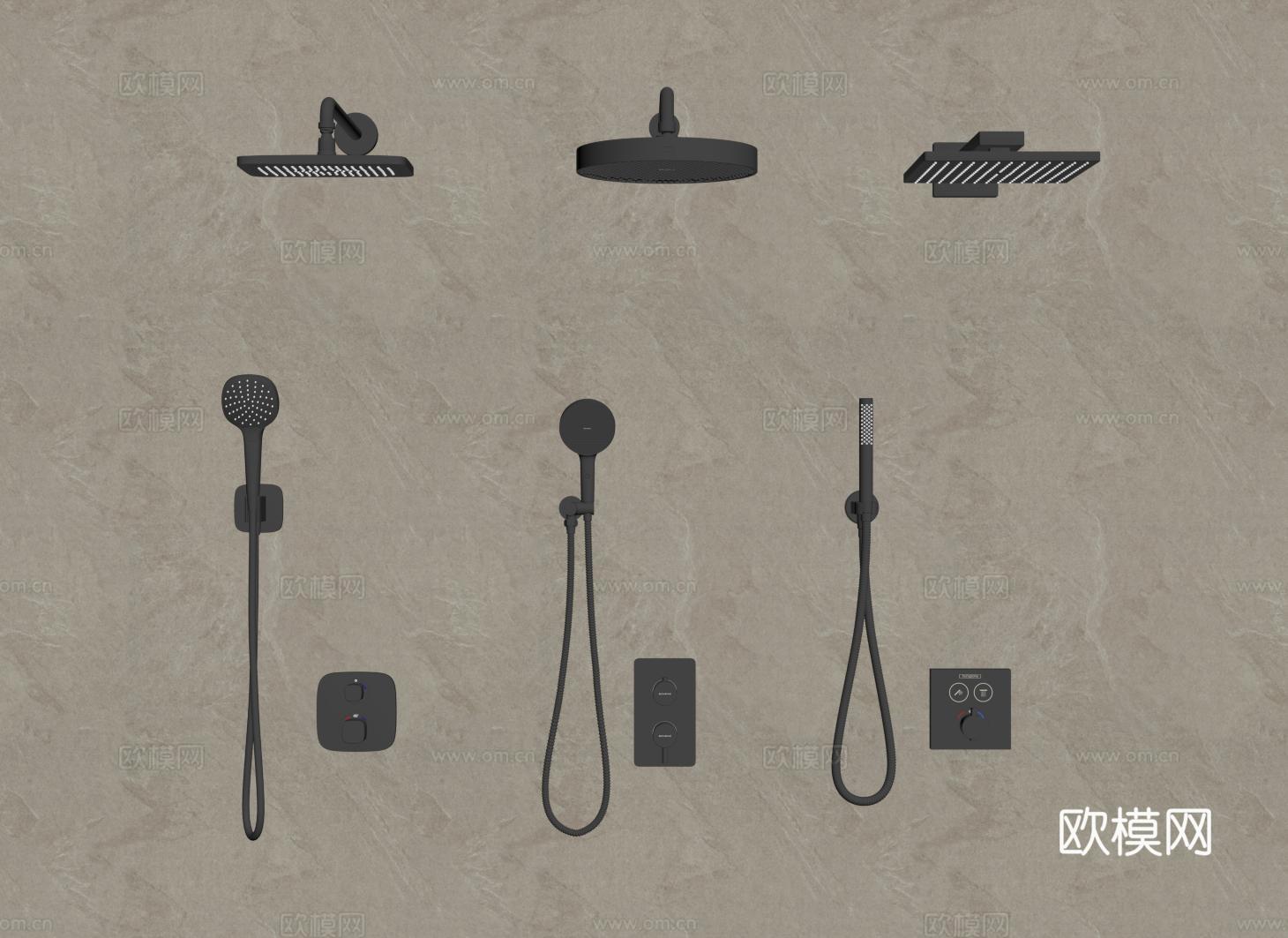 现代嵌入式淋浴 隐藏式花洒 淋雨 洗澡喷头 墙式暗装花洒su模型