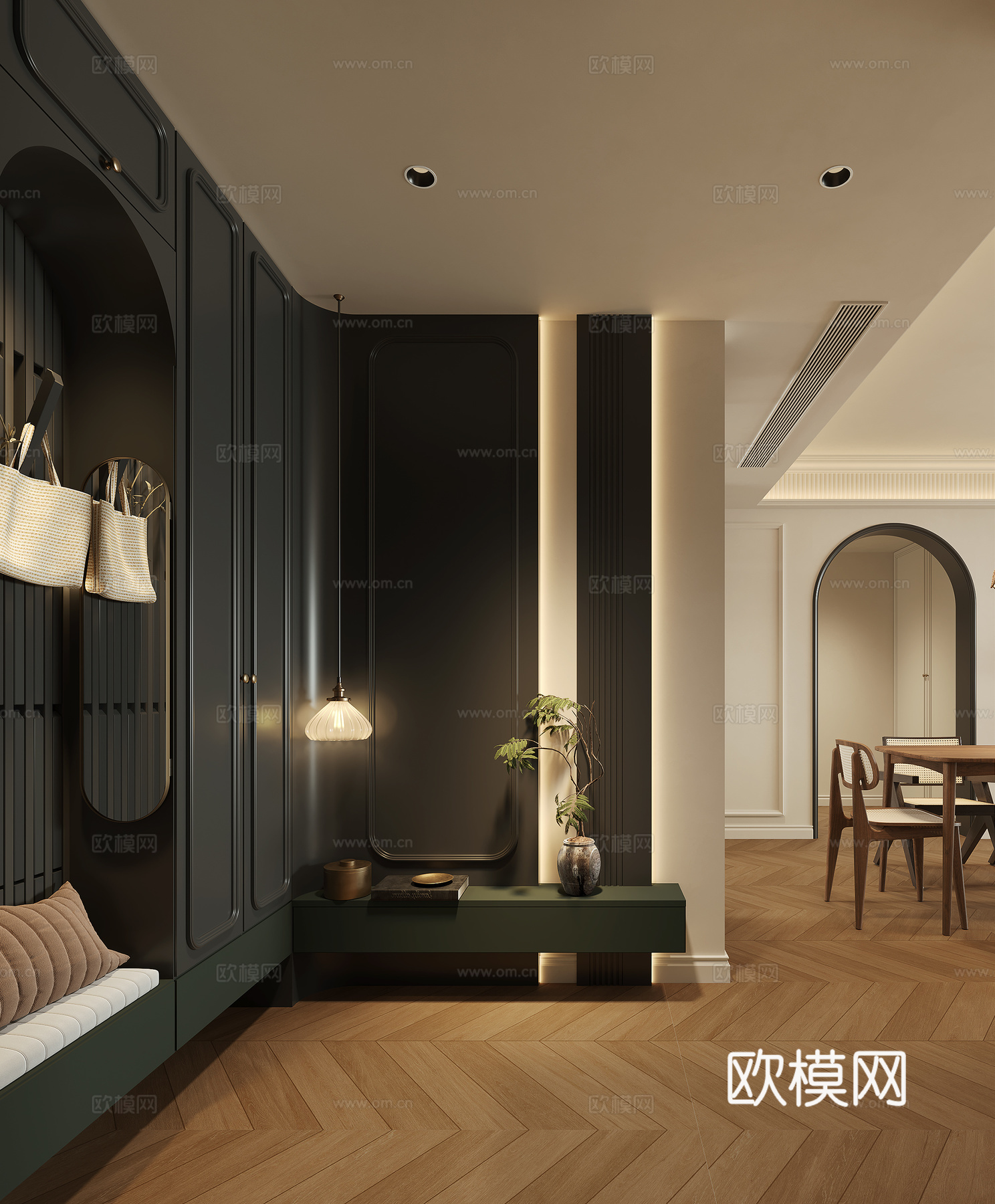 中古风玄关su模型