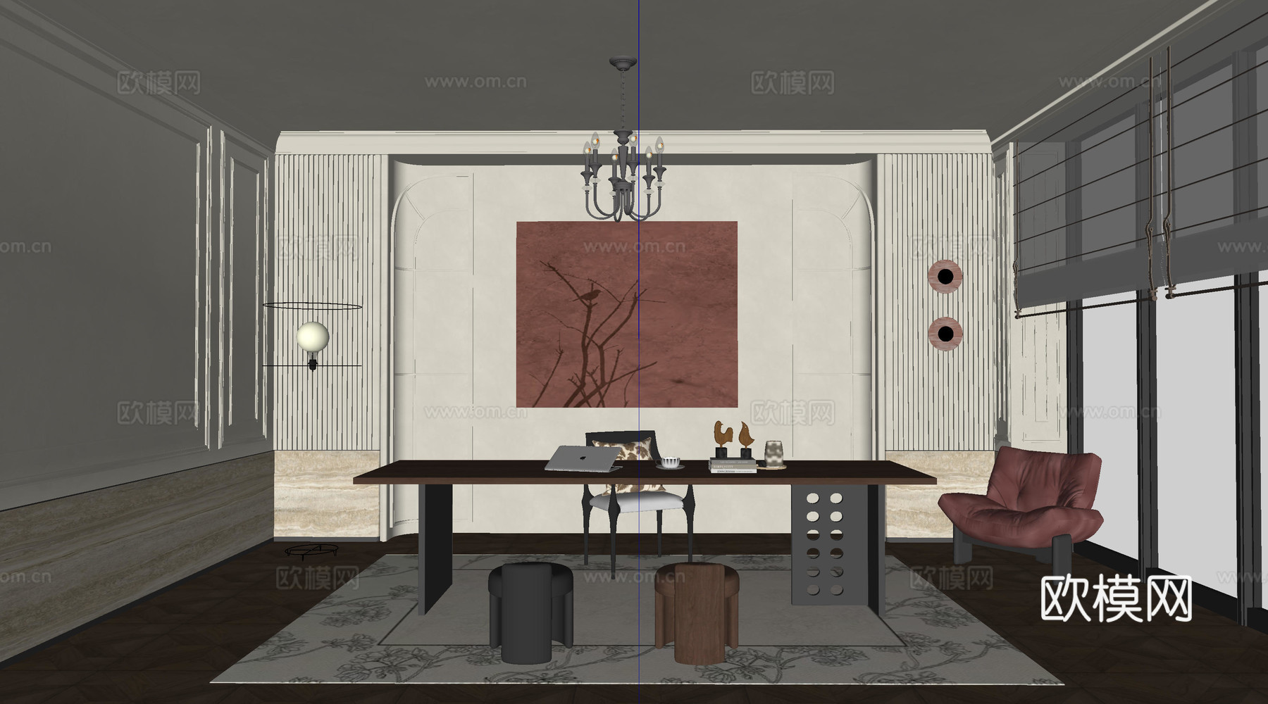 法式中古风书房su模型