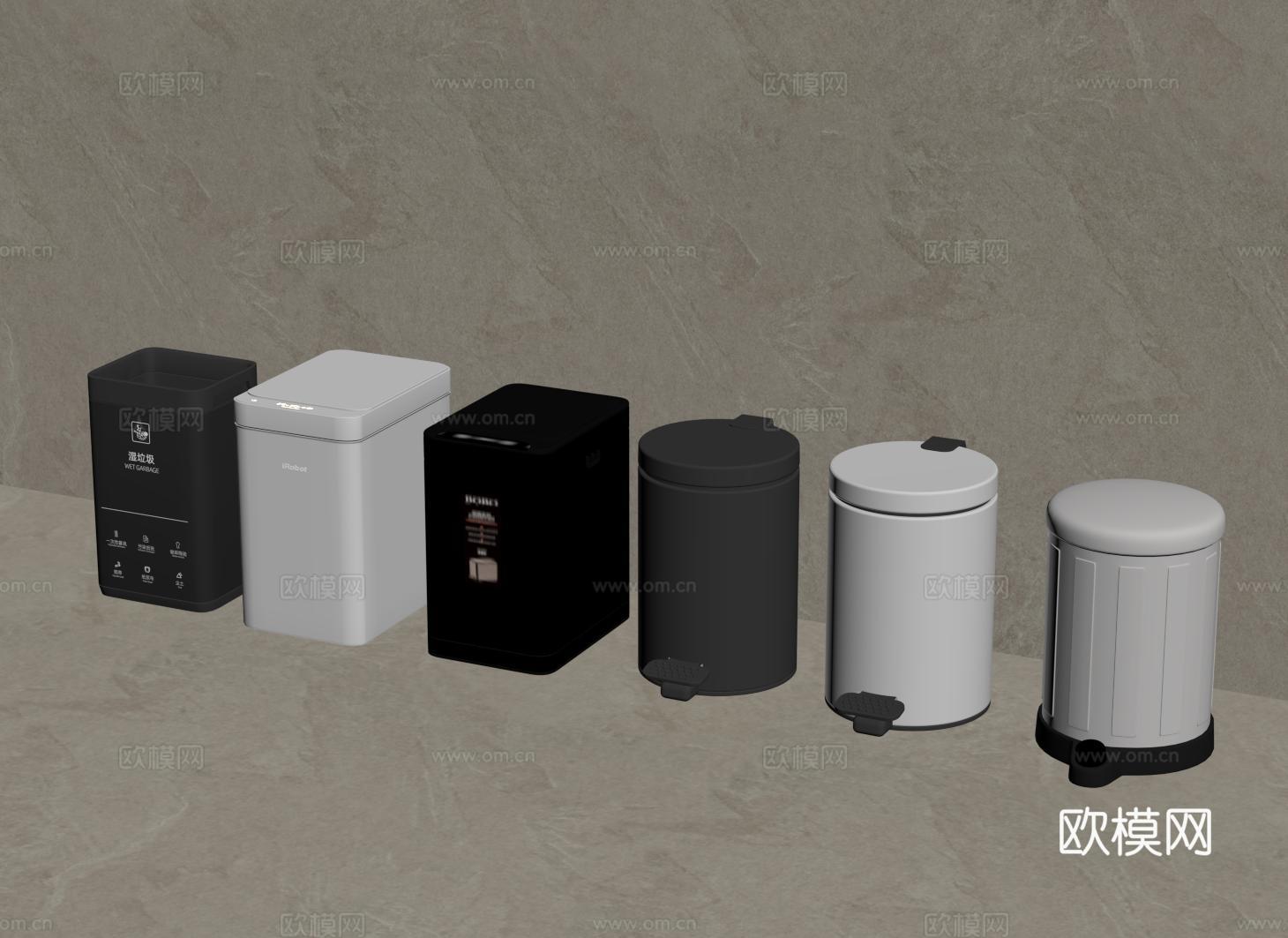 现代家用垃圾桶 垃圾篓 纸篓 卫生间防臭su模型