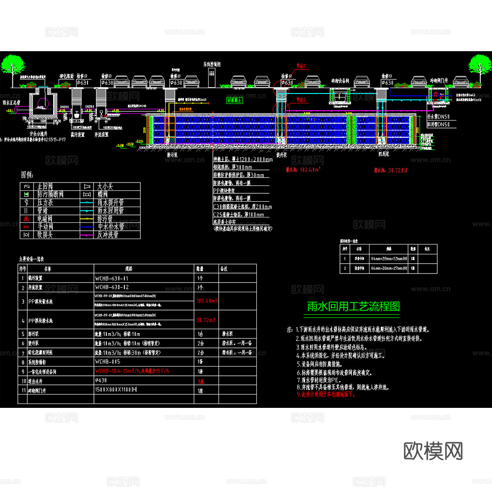 海绵城市雨水回用池公园雨水收集系统深化图纸cad施工图