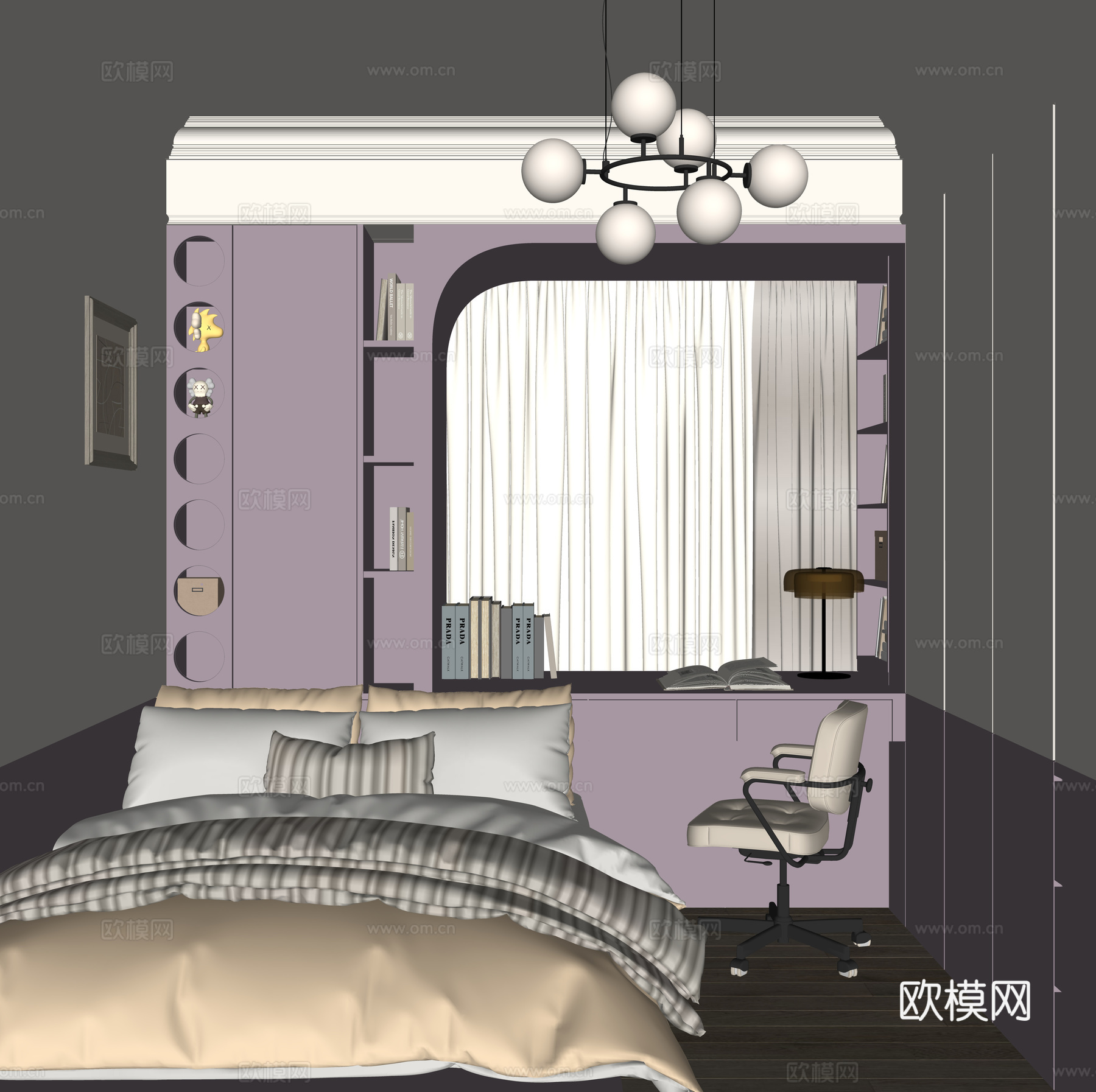 现代榻榻米卧室su模型