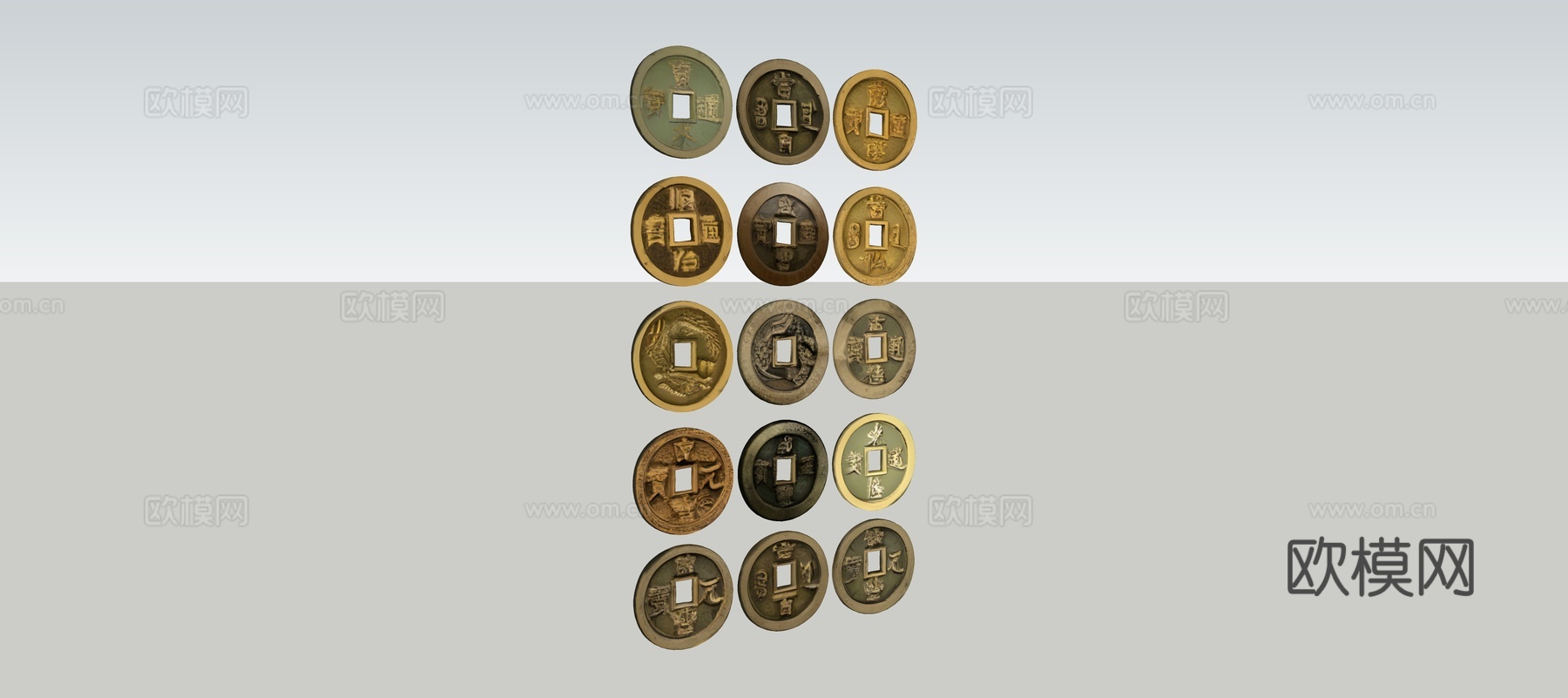 中国风古钱币铜钱精细模型su模型