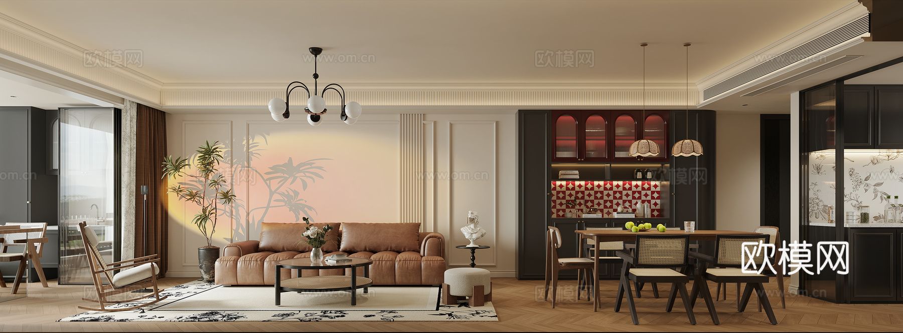 中古风客餐厅su模型