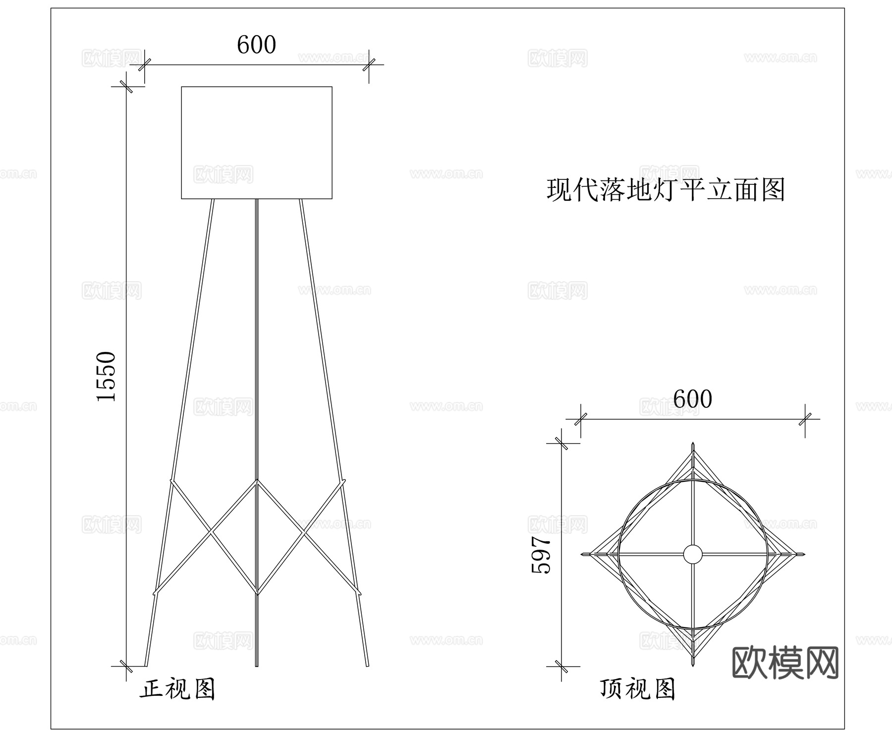 简约落地灯 轻奢立地灯 北欧立式灯 极简落地灯 时尚立灯cad施工图