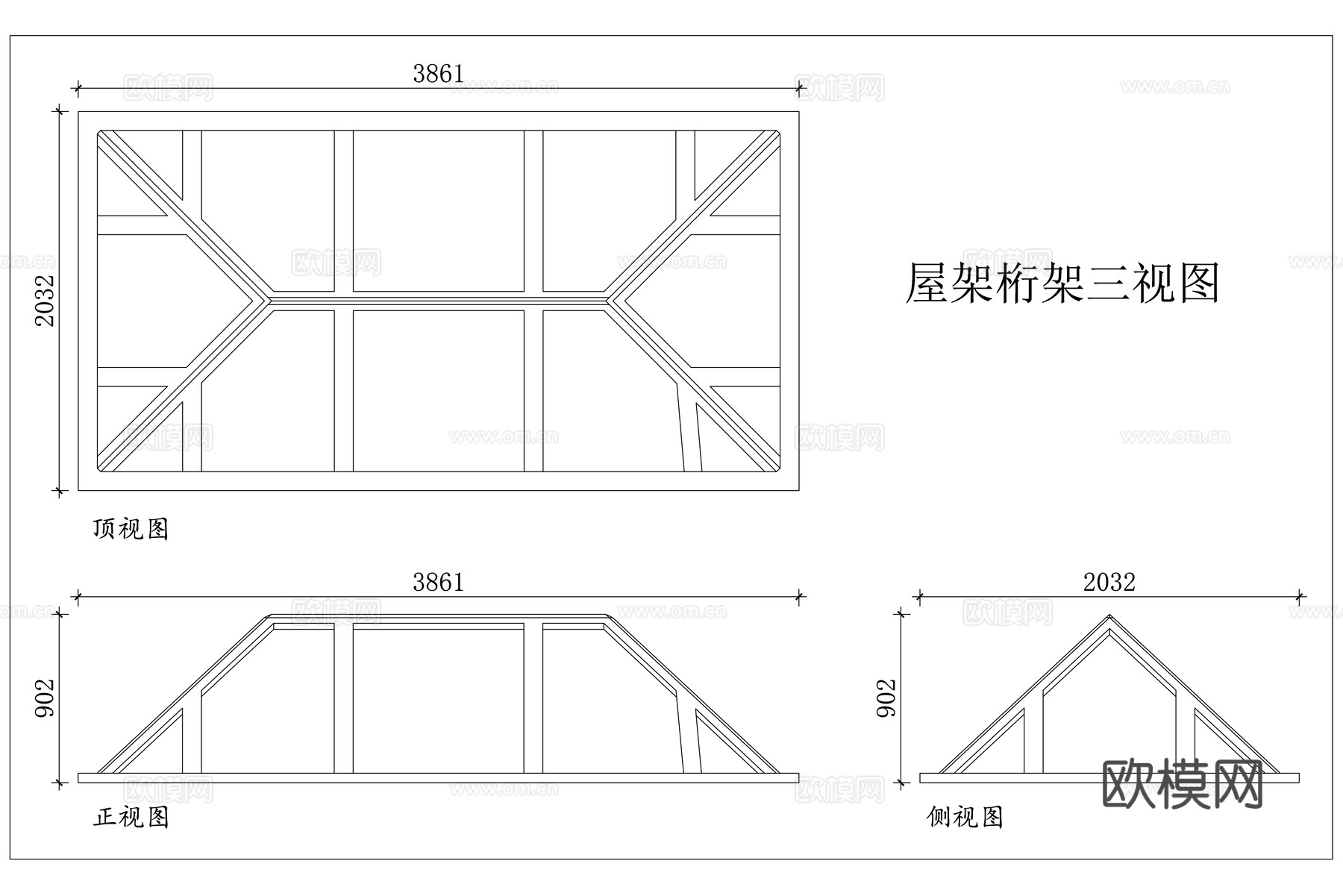 屋架梁 桁架梁 屋面桁架 房架桁架 屋盖桁架cad施工图