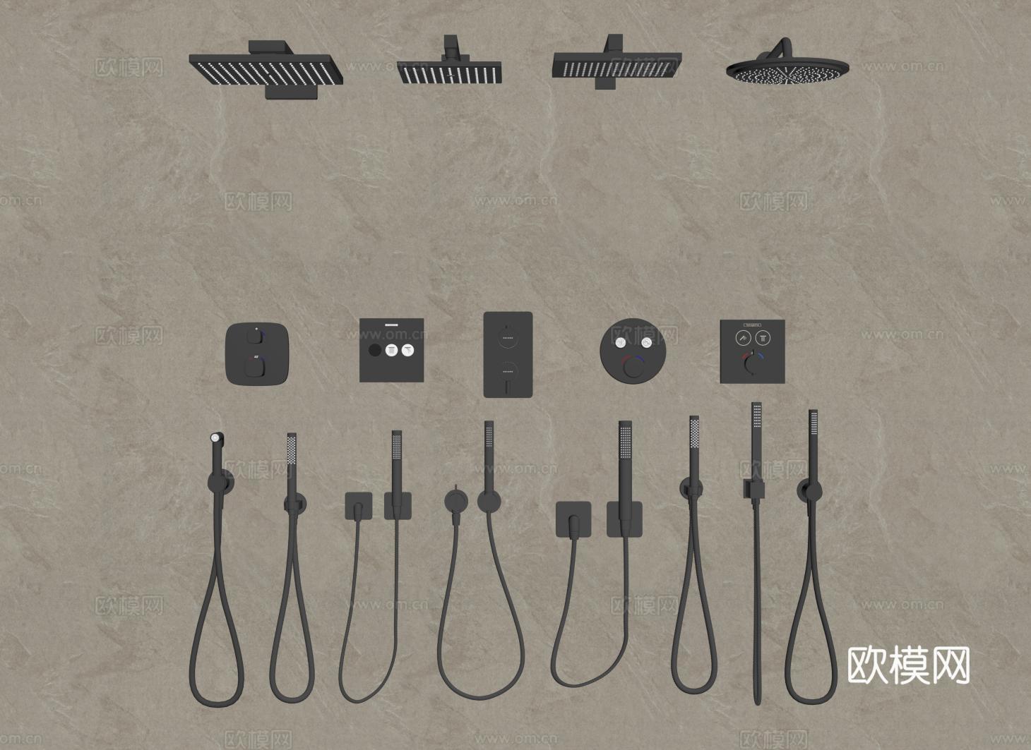 现代嵌入式淋浴 隐藏式花洒 淋雨 洗澡喷头 墙式暗装花洒su模型