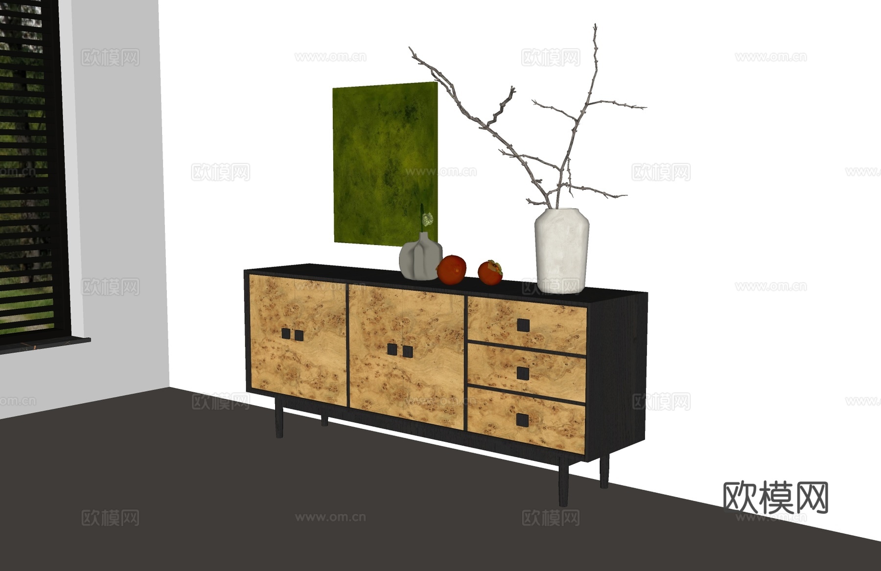 现代中古餐边柜 现代中古玄关柜 边柜 斗柜 装饰柜 现代中古su模型