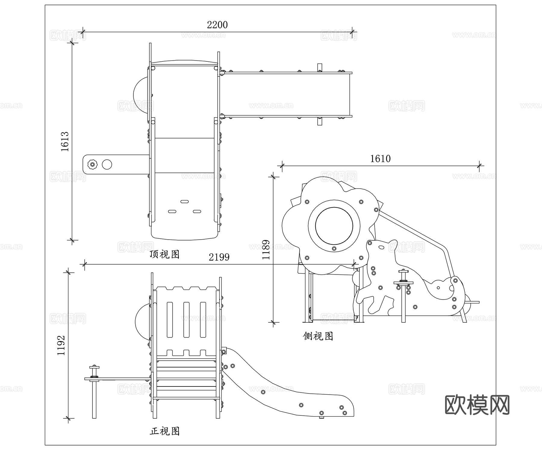 室内儿童滑梯 乐园组合滑梯 室内游乐滑梯 童趣滑梯设施cad施工图