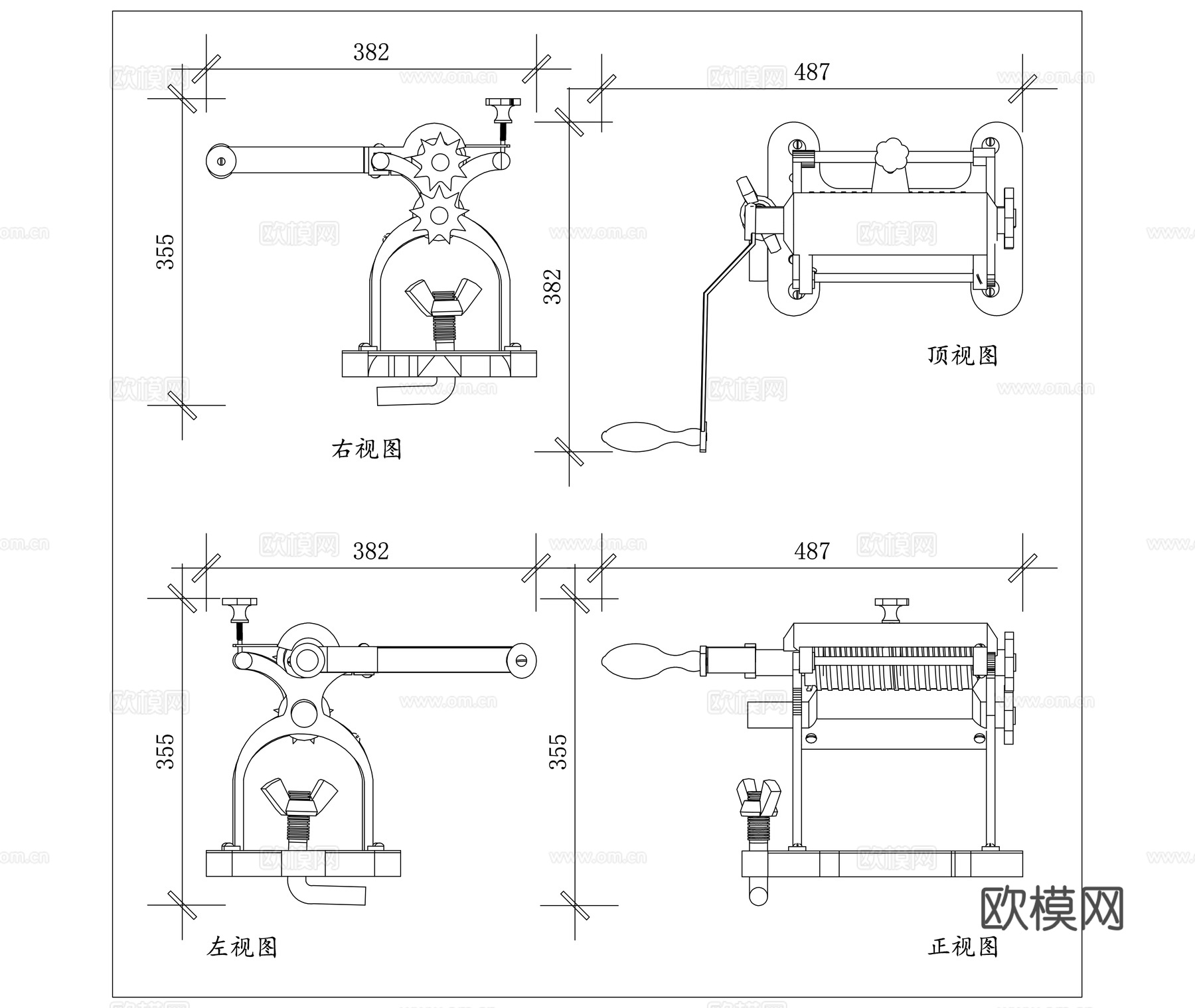 手动面条机 手摇擀面机 家用压面机 手摇揉面机 手工面条机cad施工图