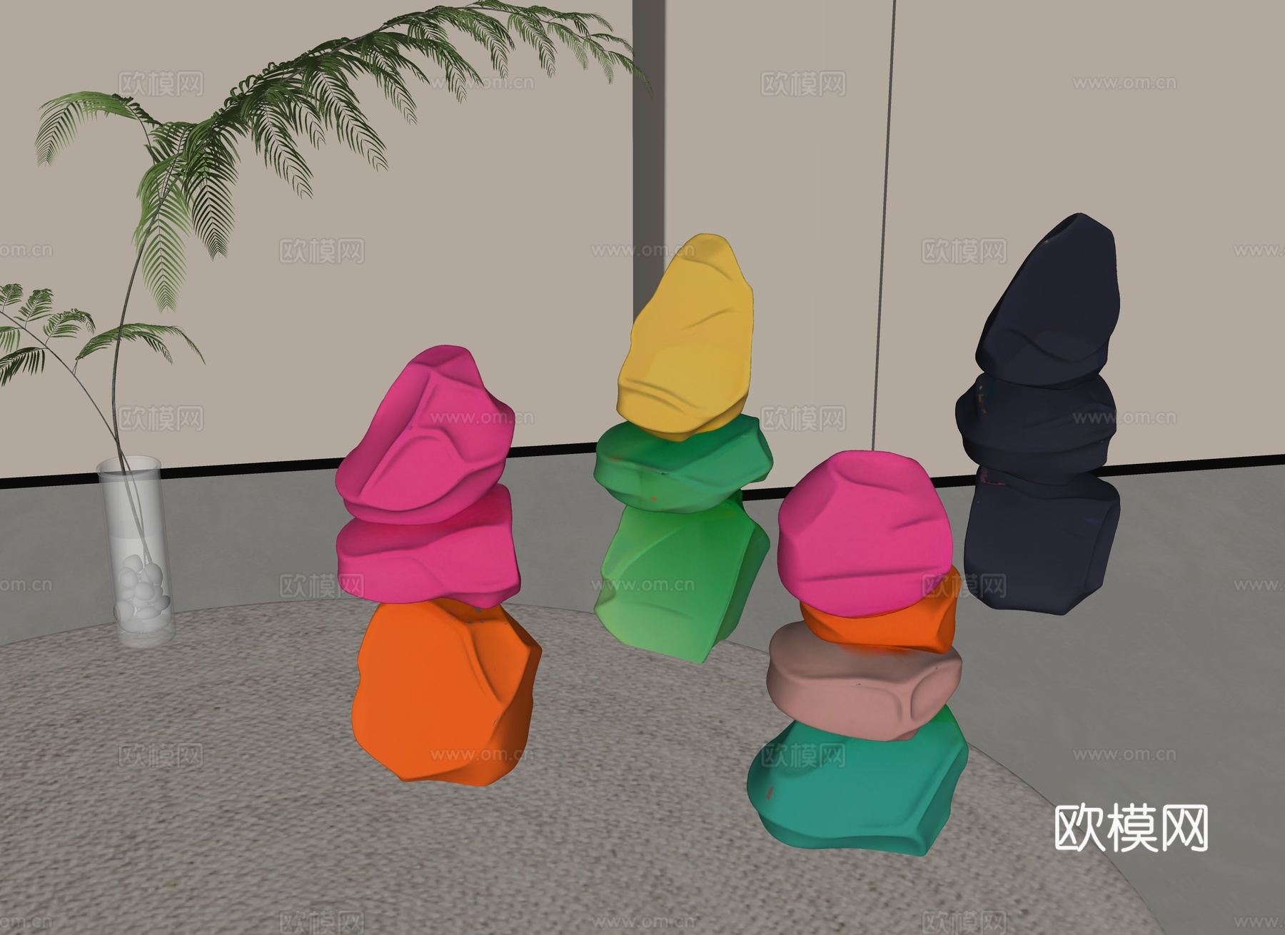 石头小品 石头摆件 彩色石头雕塑 石头装饰品 景观石头 小品su模型