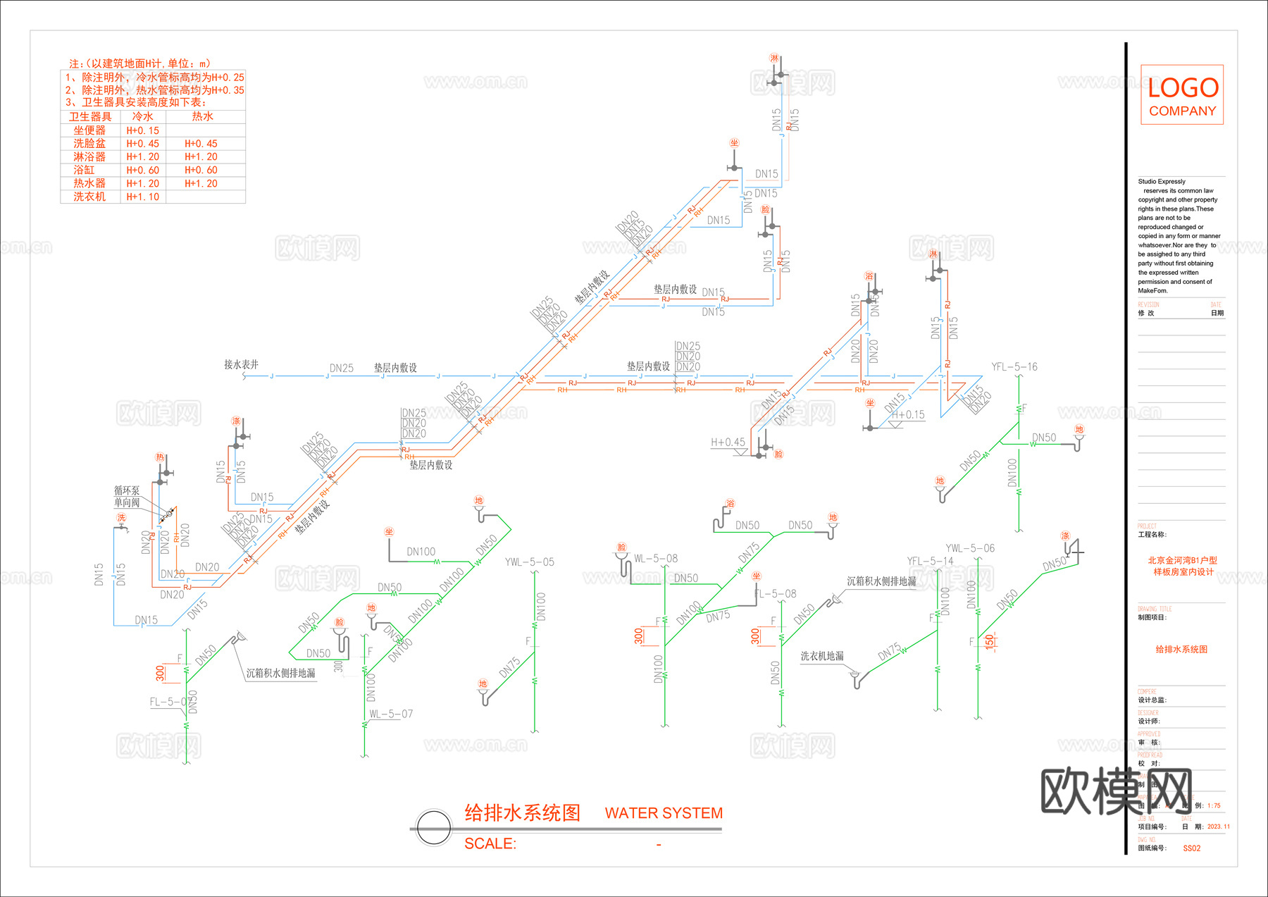 全屋给排水设计图纸cad施工图cad施工图