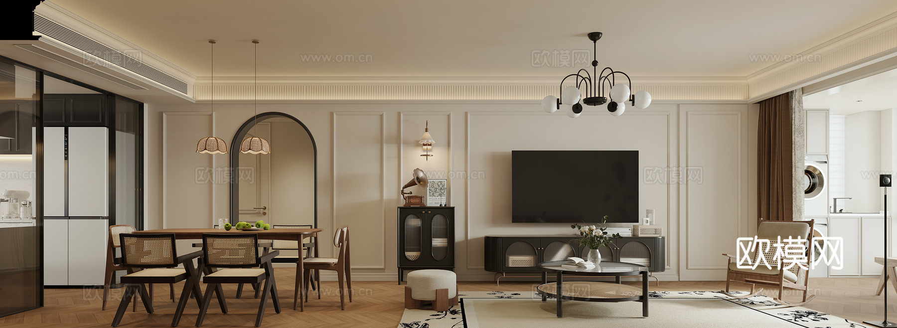 中古风客餐厅su模型