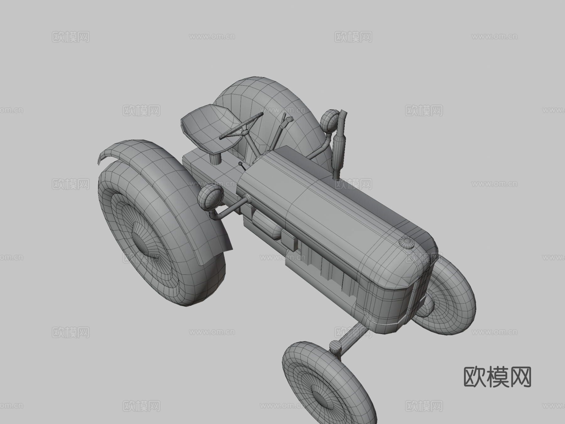 蓝色旧拖拉机游戏就绪低多边形PBRsu模型