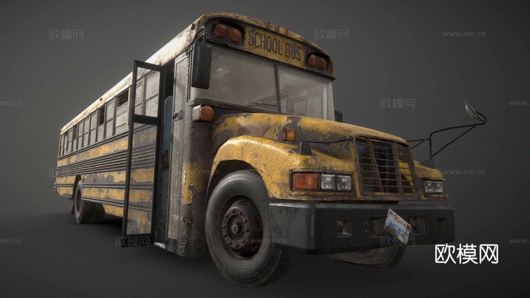 废弃校车 - 低多边形su模型