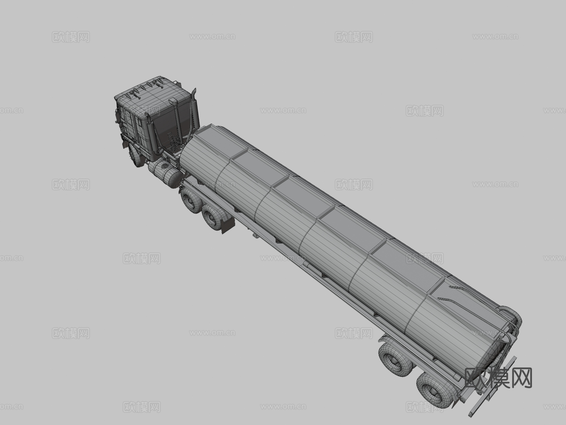 工业平头油罐半挂车su模型