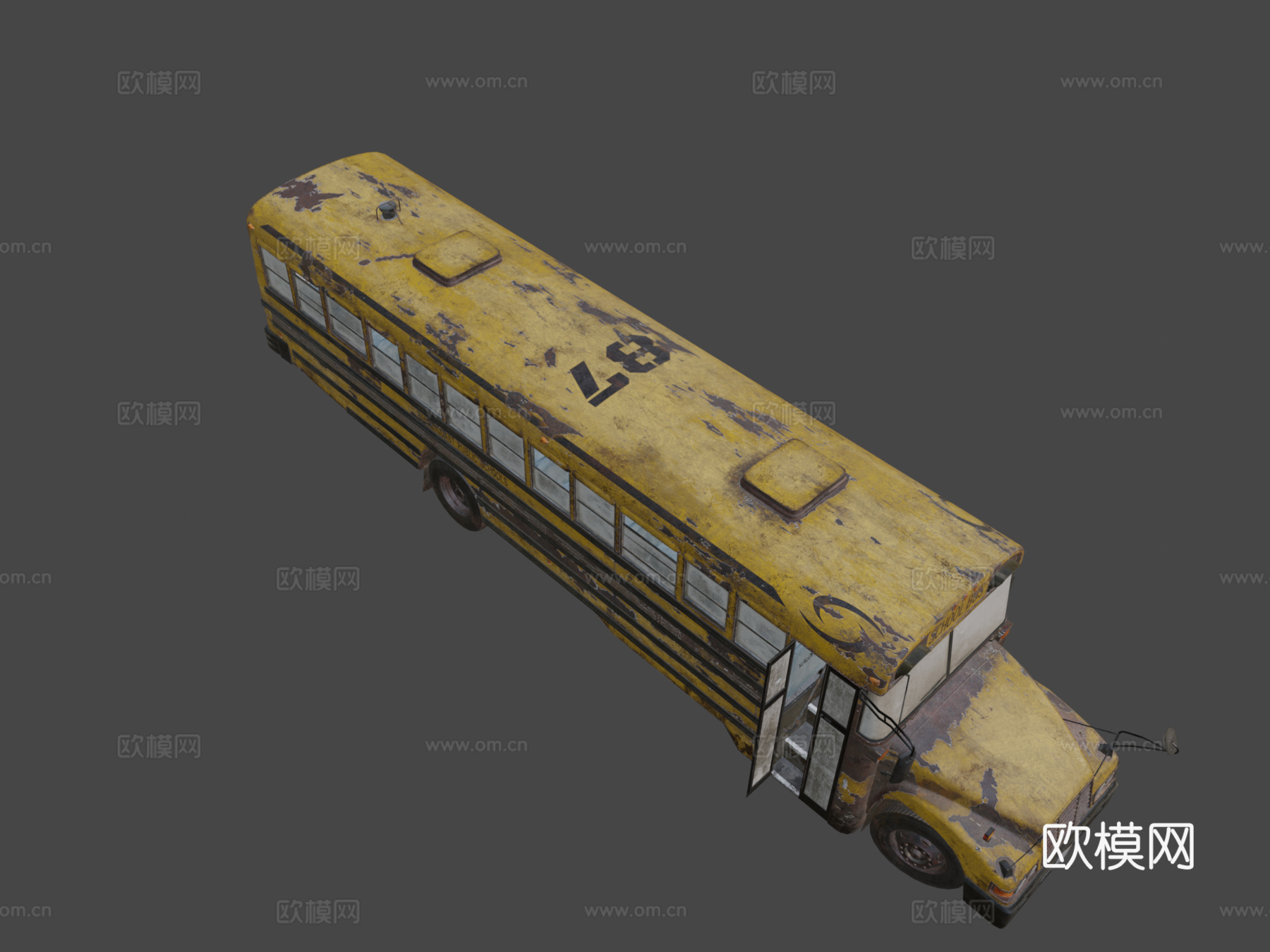 废弃校车 - 低多边形su模型