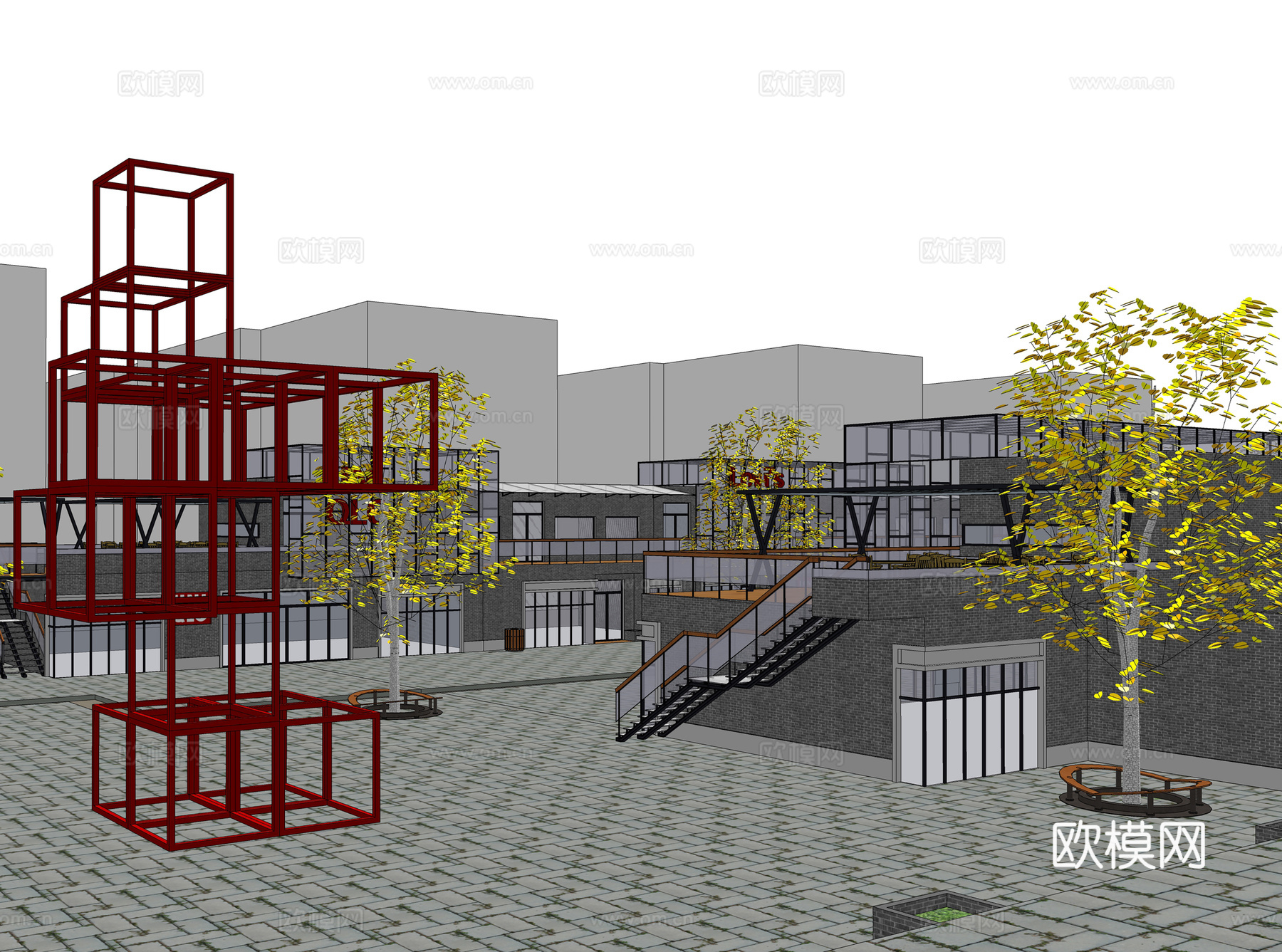 工业风文创街区su模型