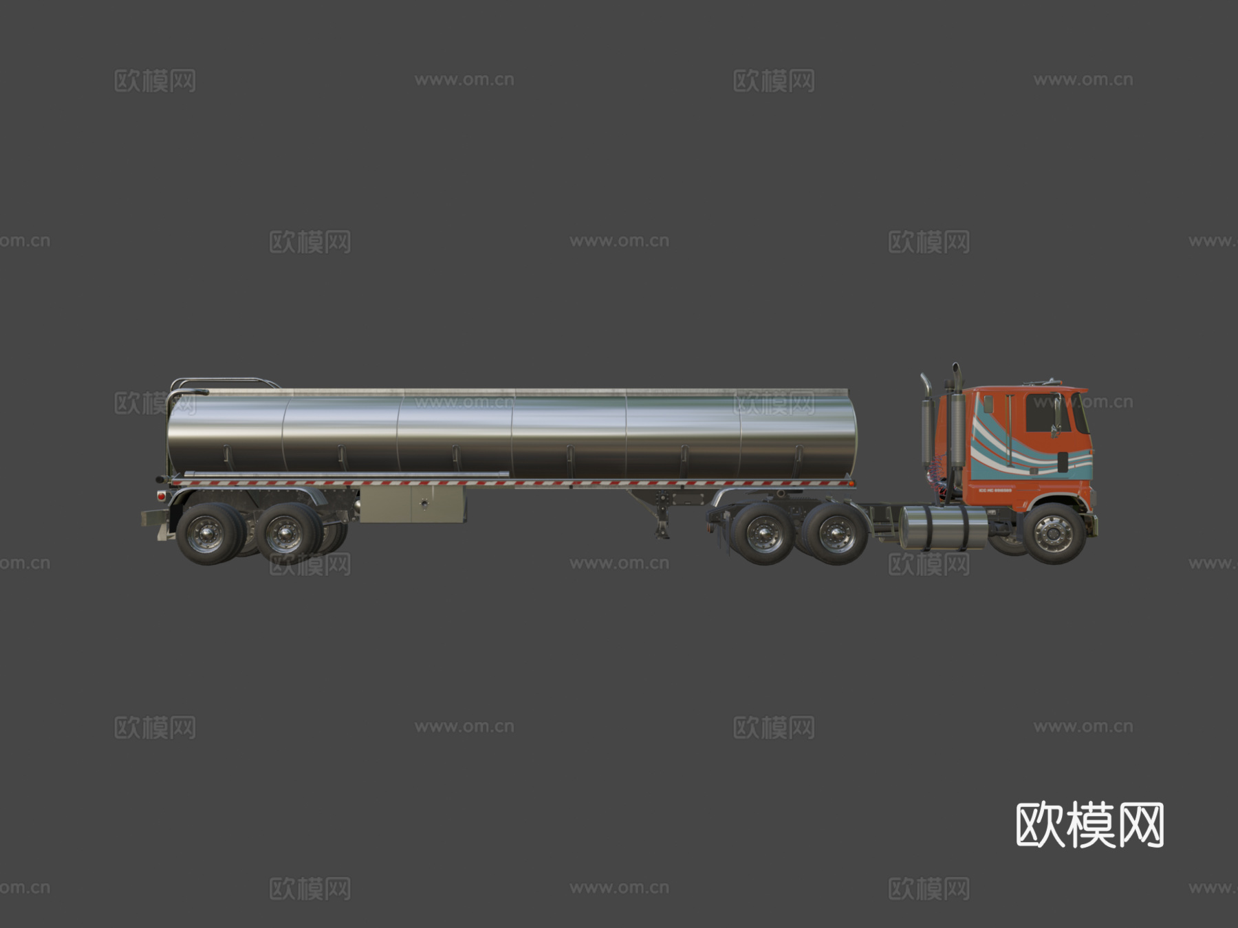 工业平头油罐半挂车su模型