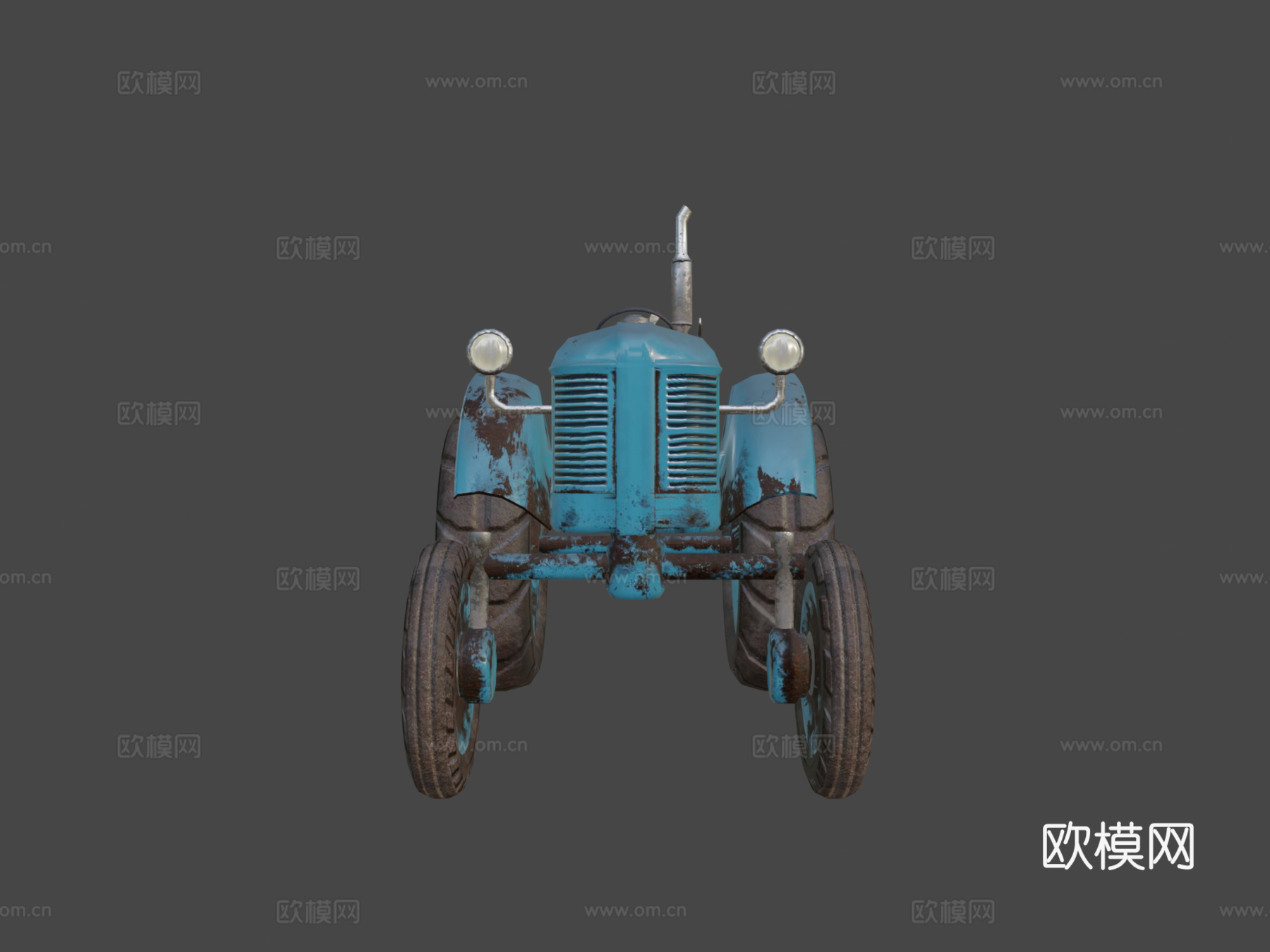 蓝色旧拖拉机游戏就绪低多边形PBRsu模型