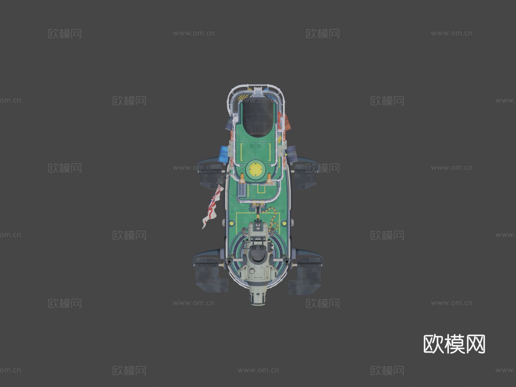 低多边形柴油朋克气垫船-炮艇su模型