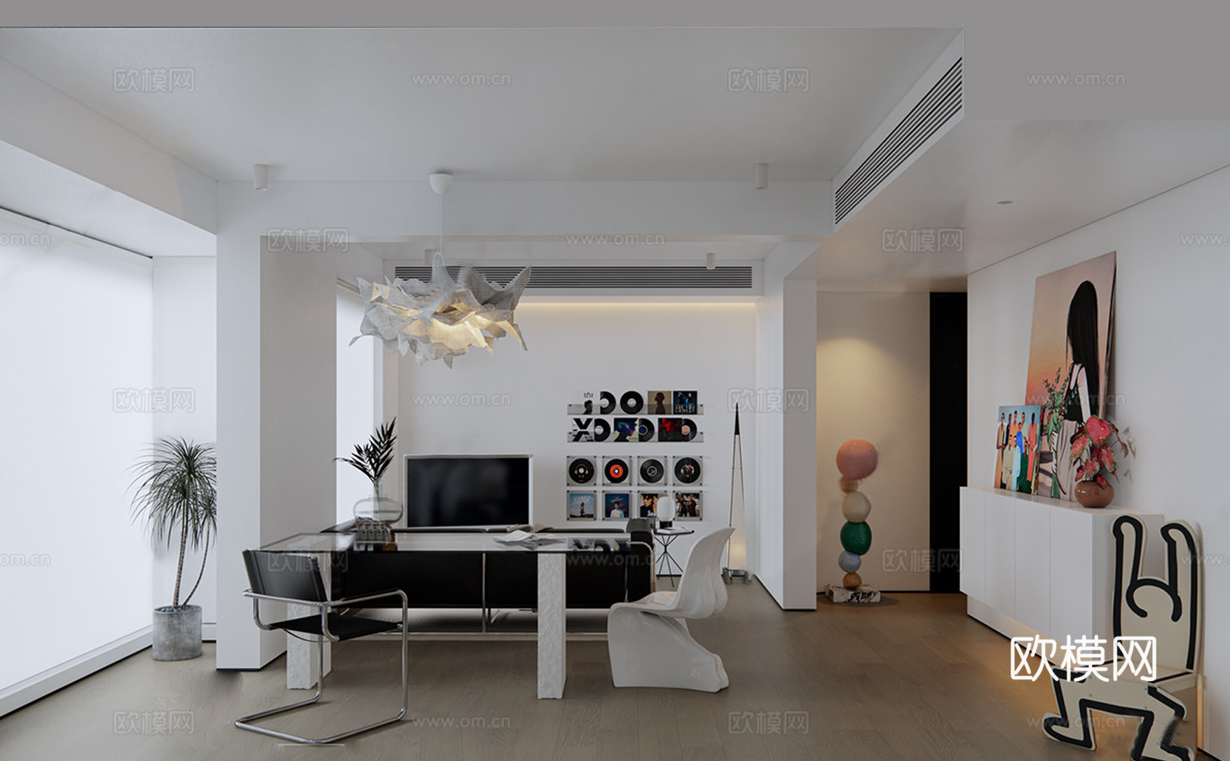 现代极简客餐厅 沙发组合 餐桌椅组合su模型