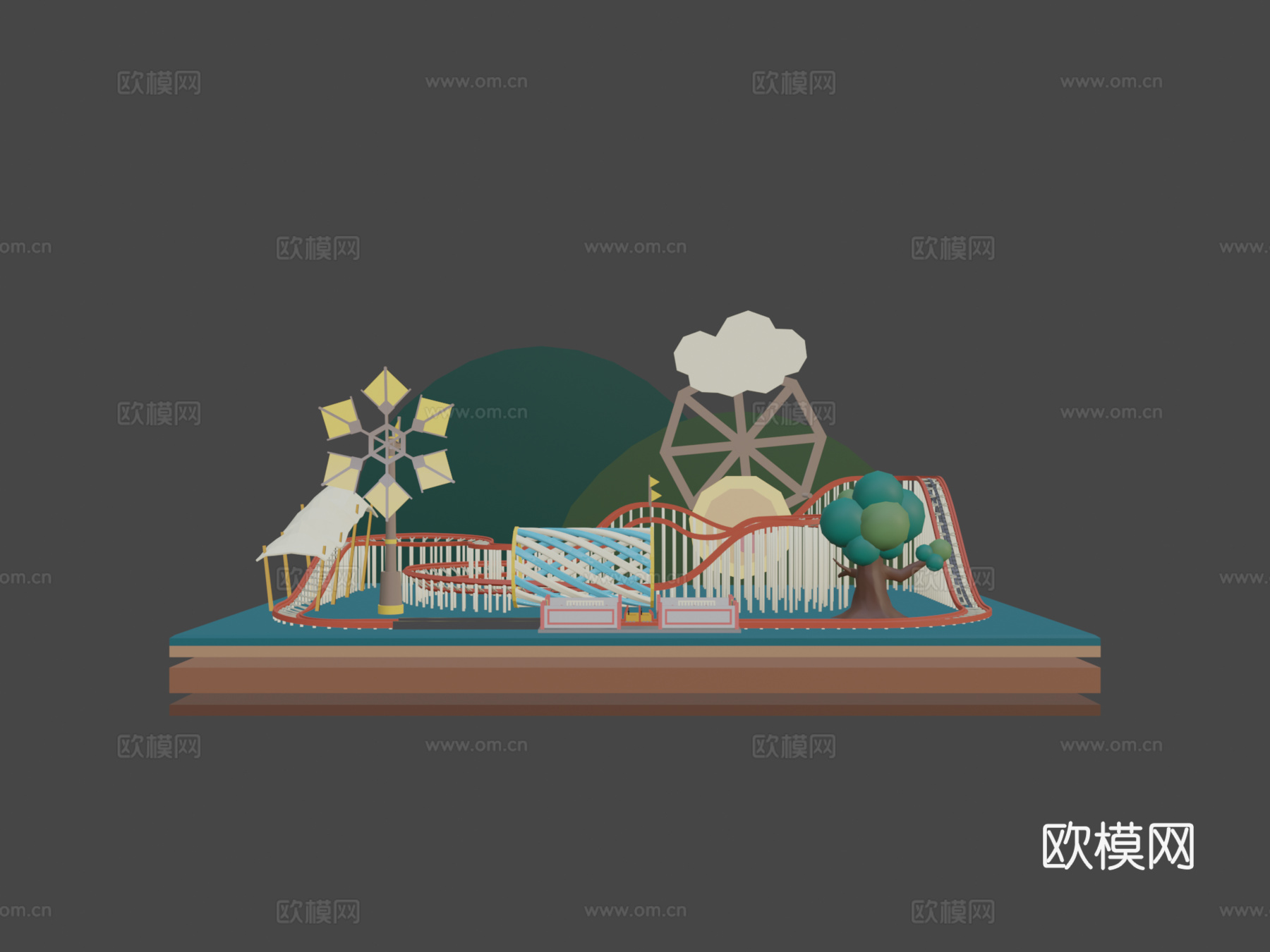 过山车立体模型卡通风格su模型