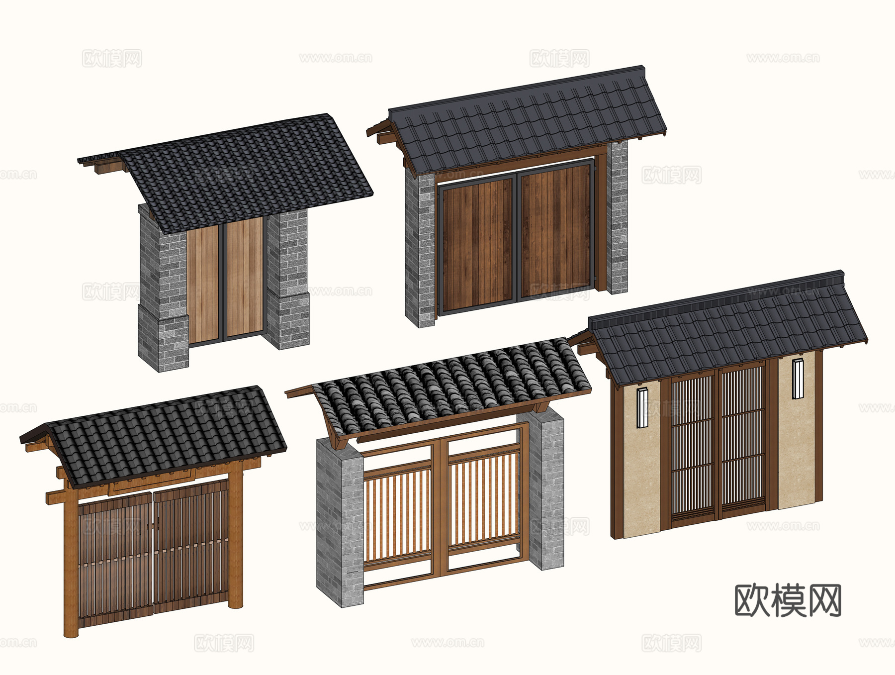 新中式院子门su模型