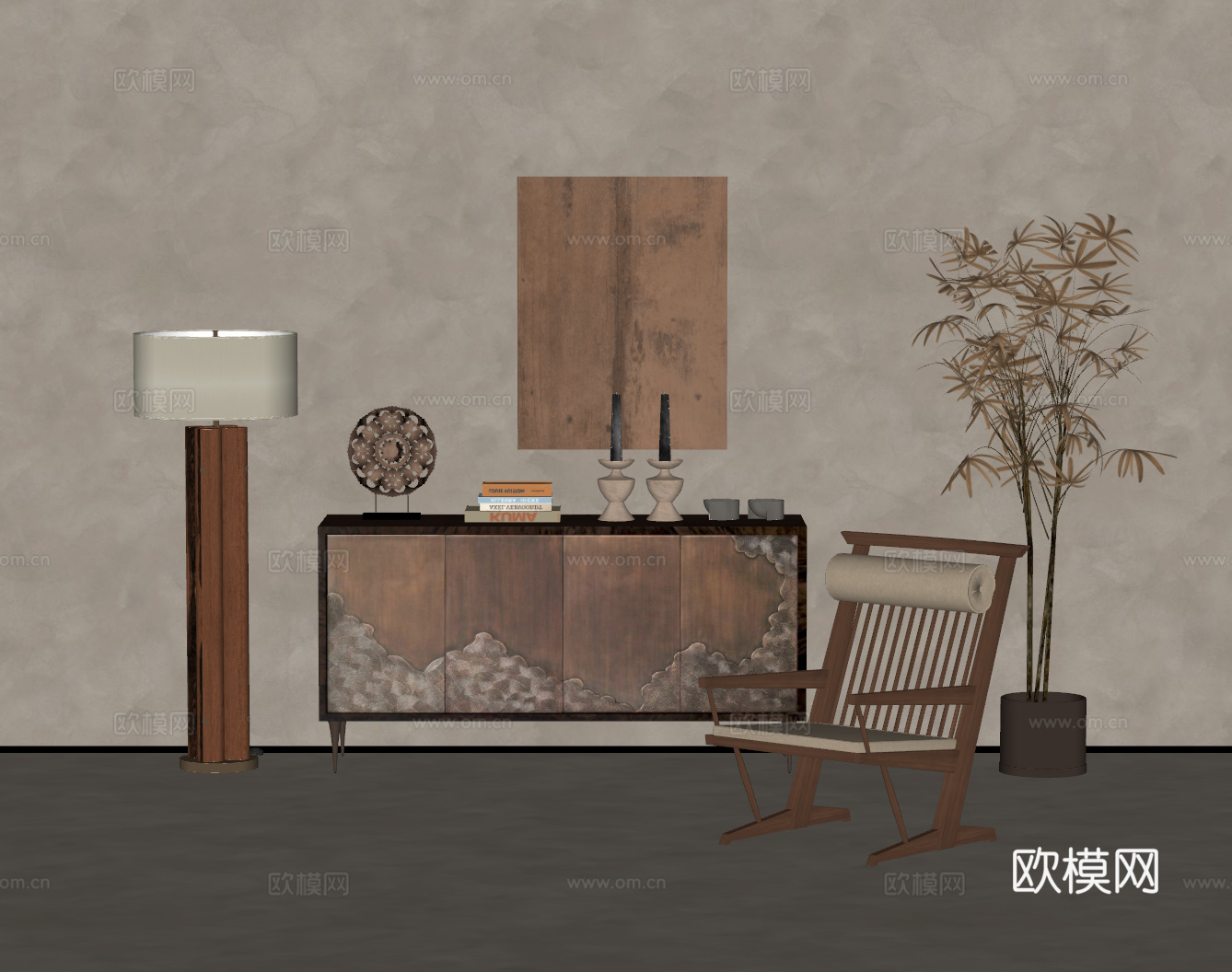 中古风装饰柜su模型