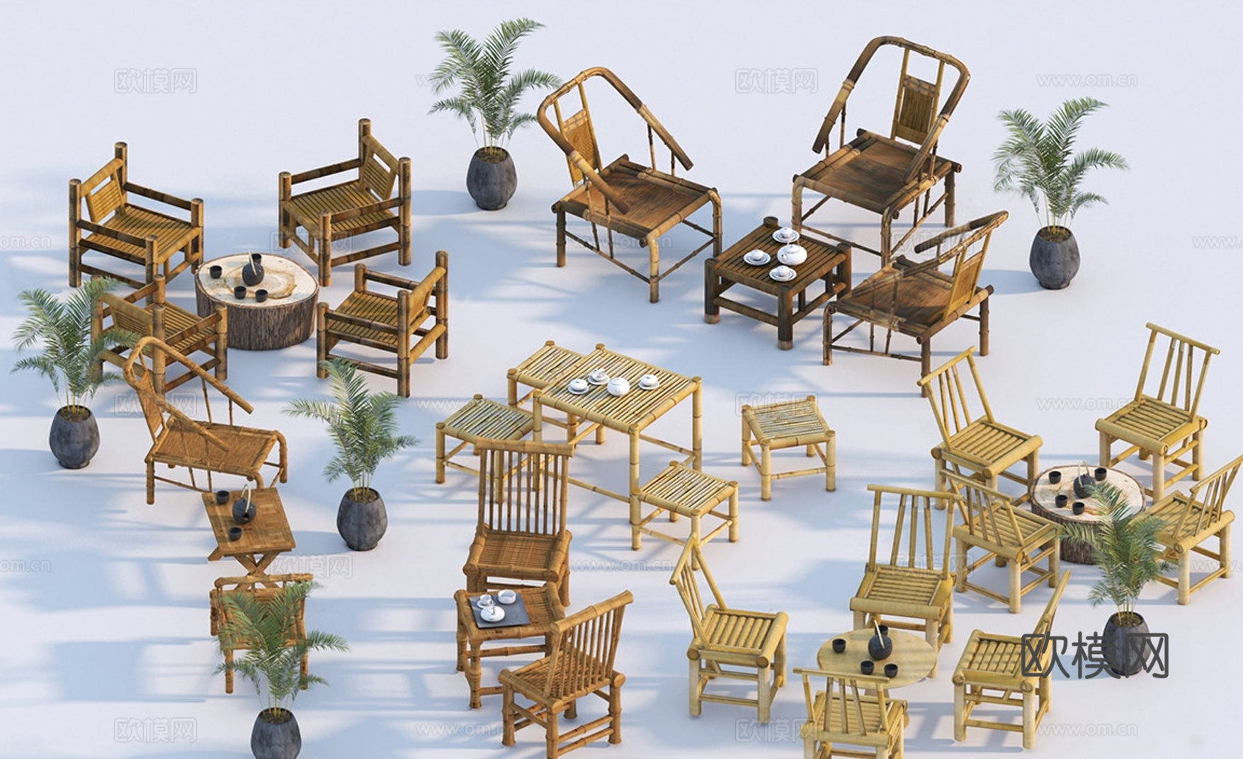 新中式户外桌椅 休闲桌椅组合su模型