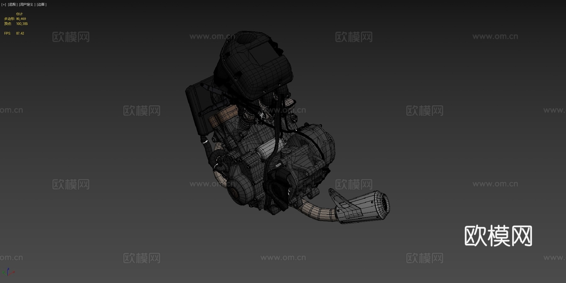 三缸摩托车发动机su模型