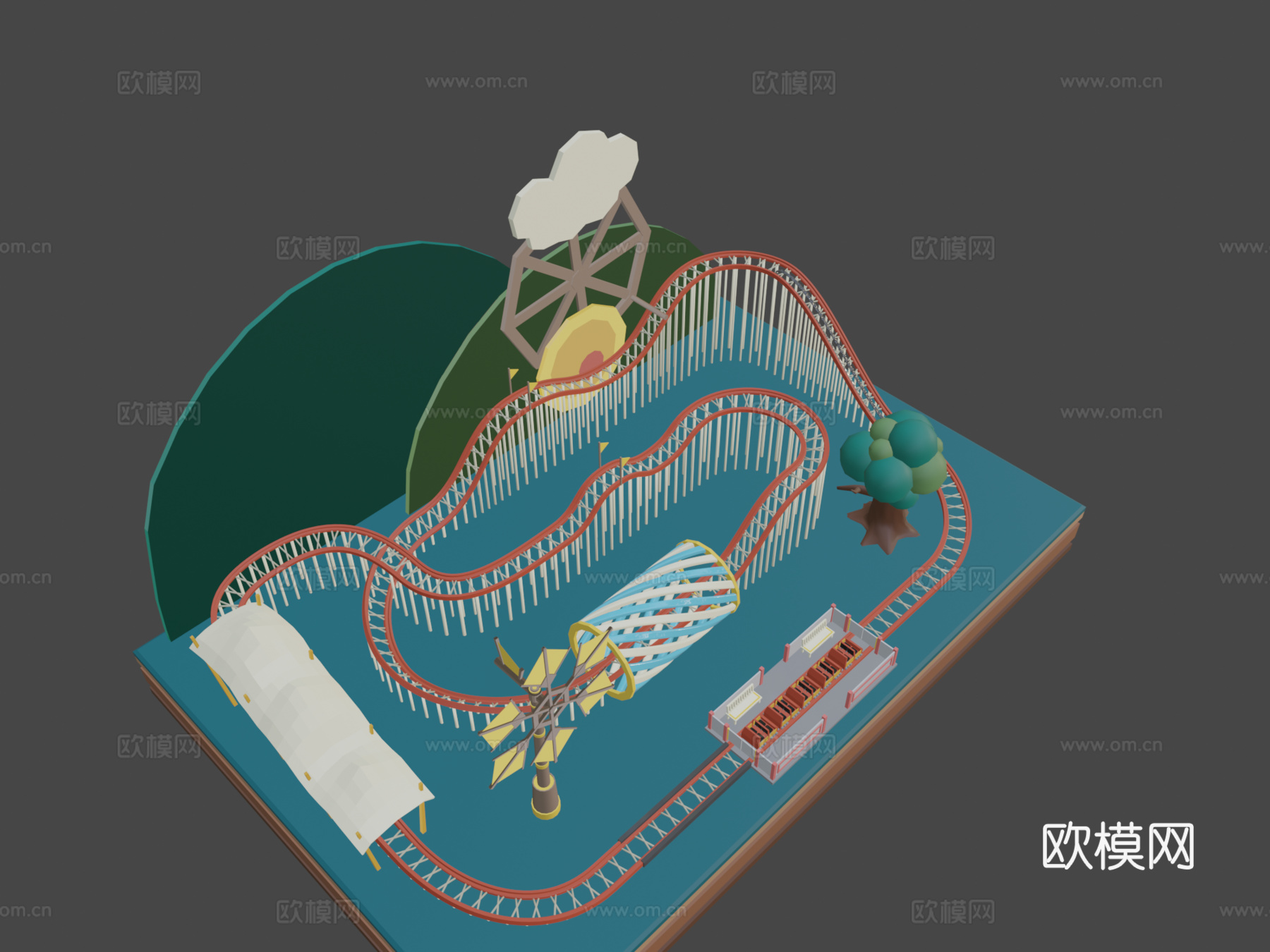过山车立体模型卡通风格su模型