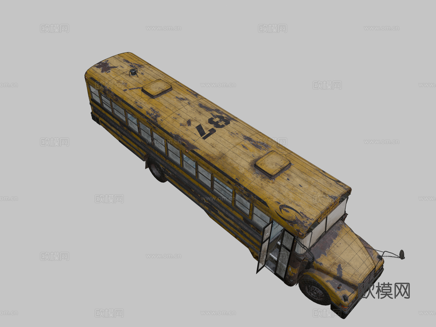 废弃校车 - 低多边形su模型